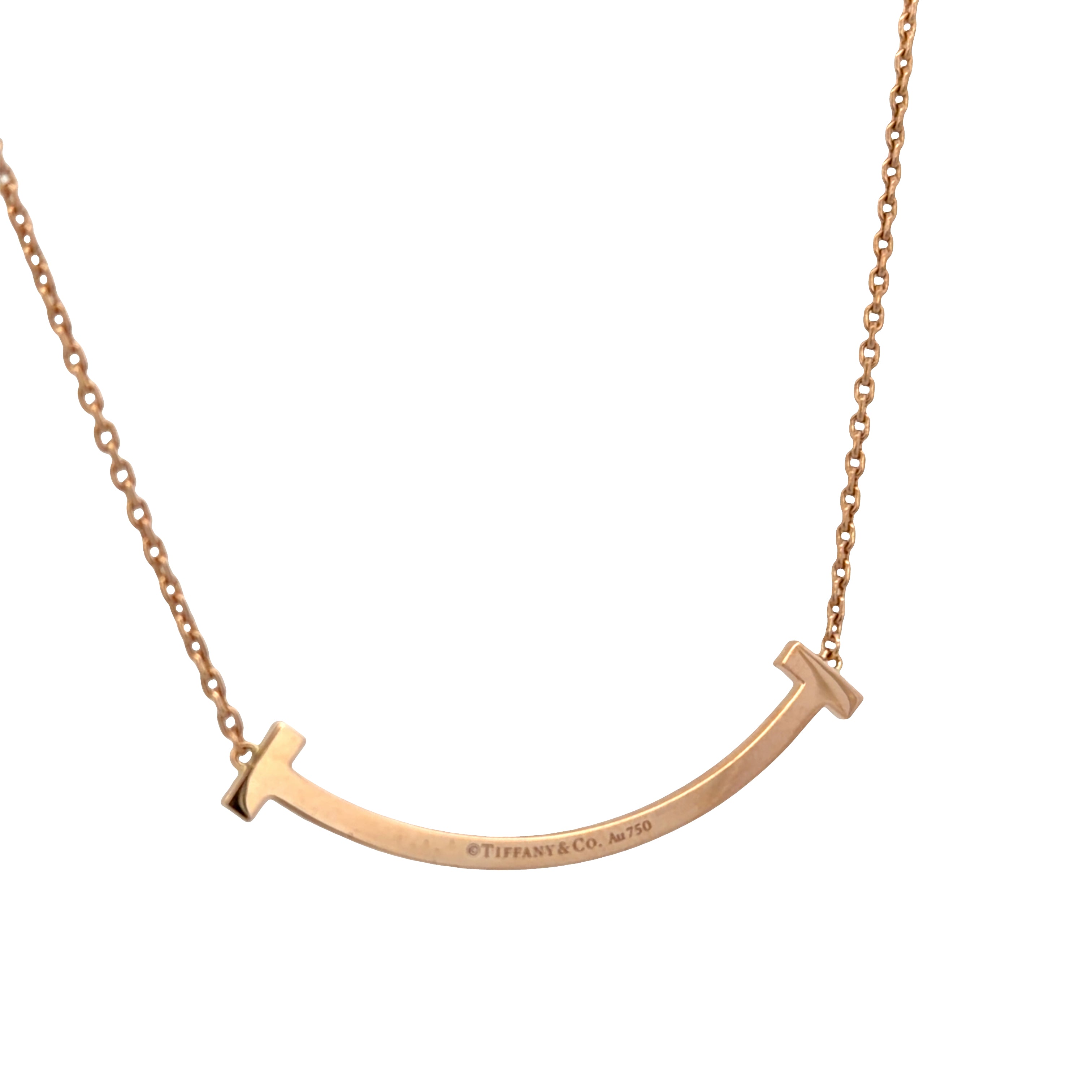 Estate Tiffany & Co. T Smile 18k Rose Gold Diamond Necklace