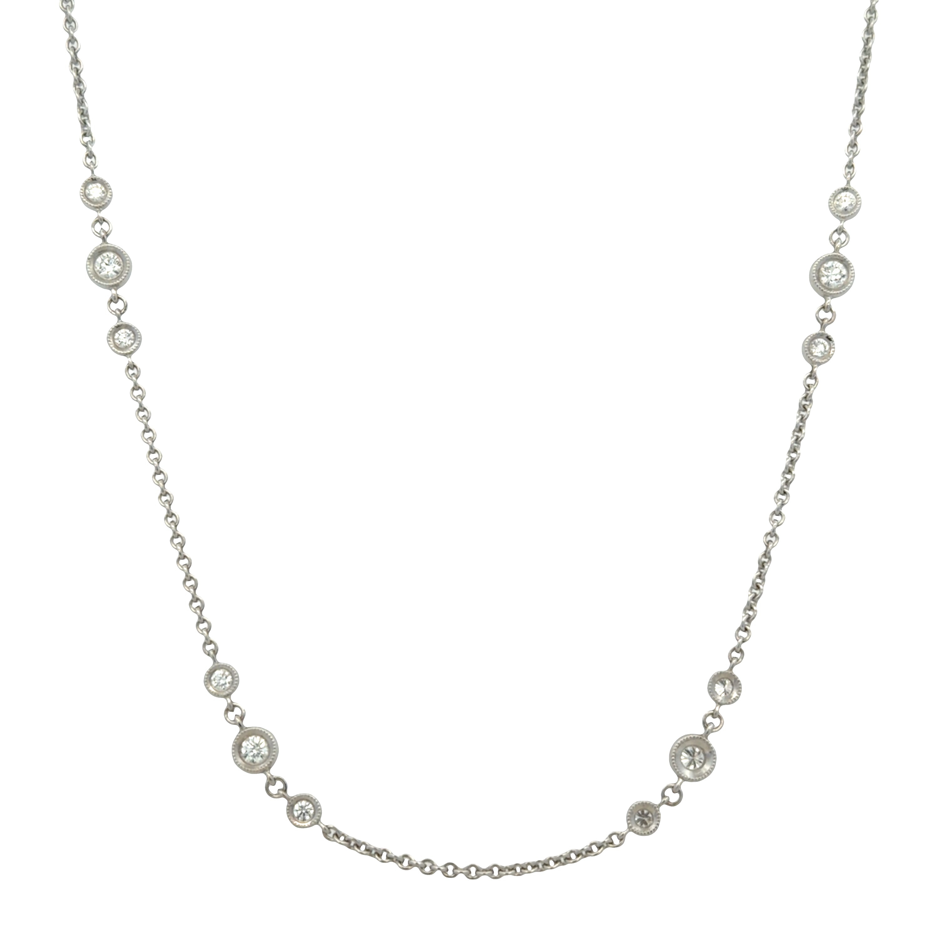 18k White Gold 0.96 CT Bezel-Set Diamond Station Necklace – 18"