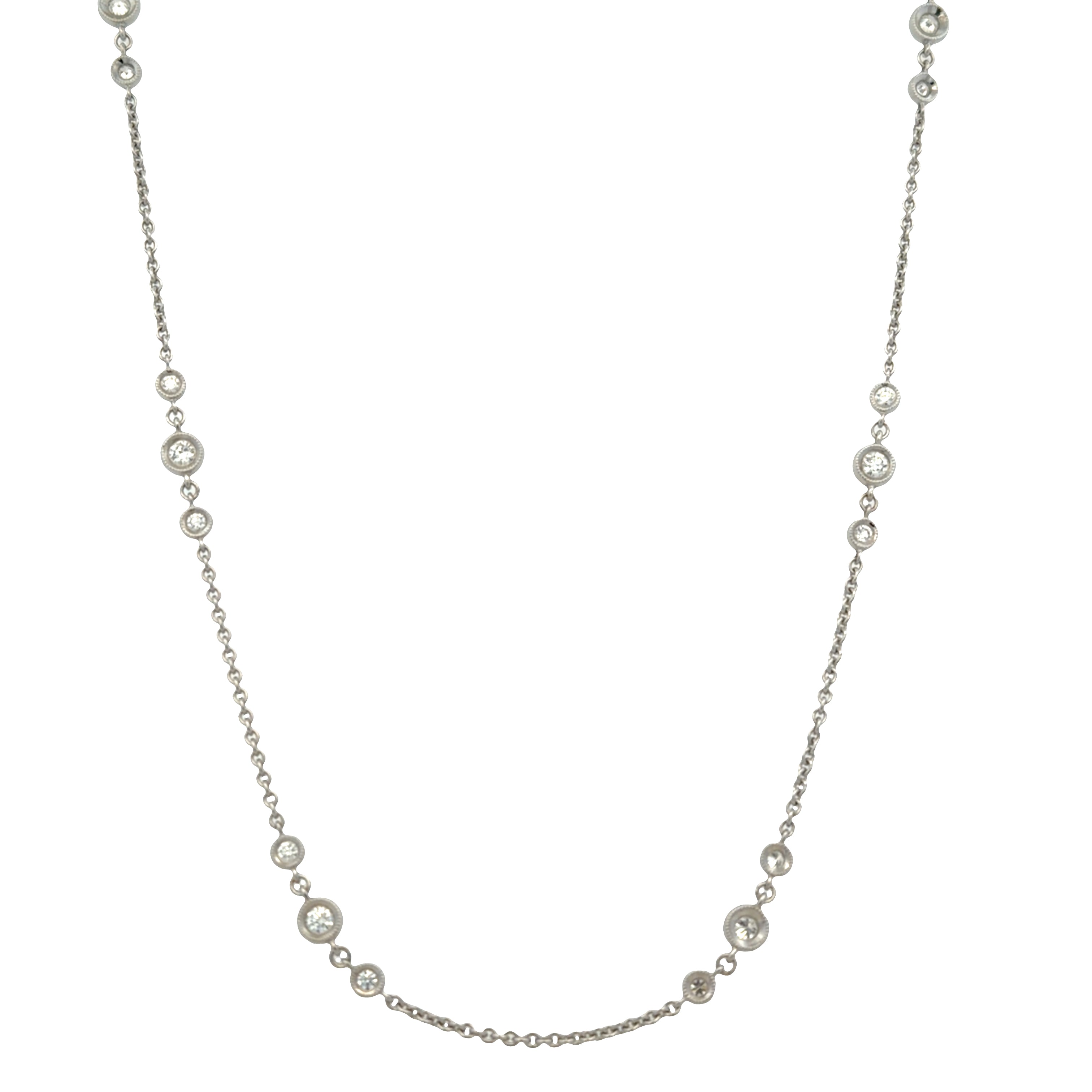 18k White Gold 0.96 CT Bezel-Set Diamond Station Necklace – 18"