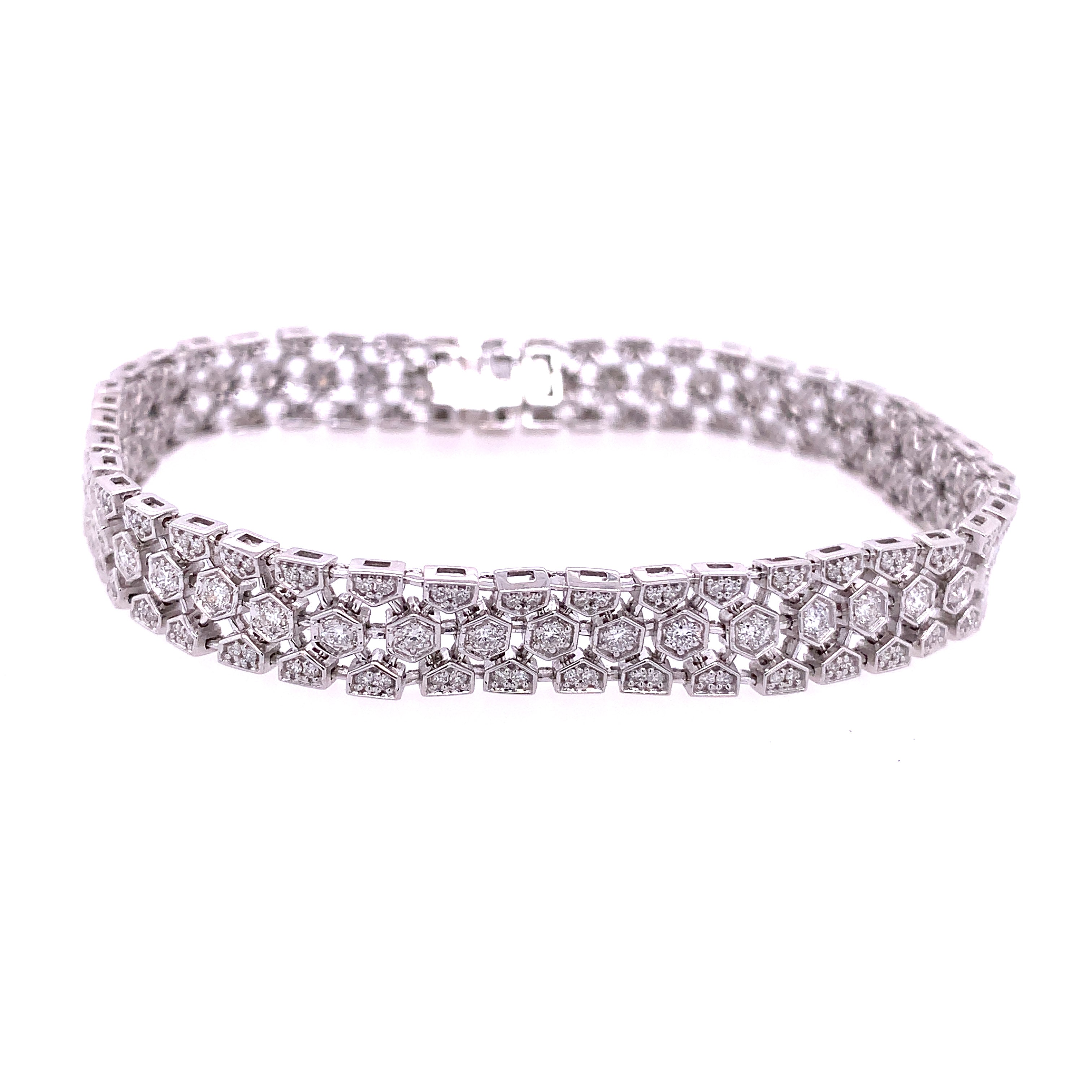 Open Work Diamond Mesh Bracelet in White Gold