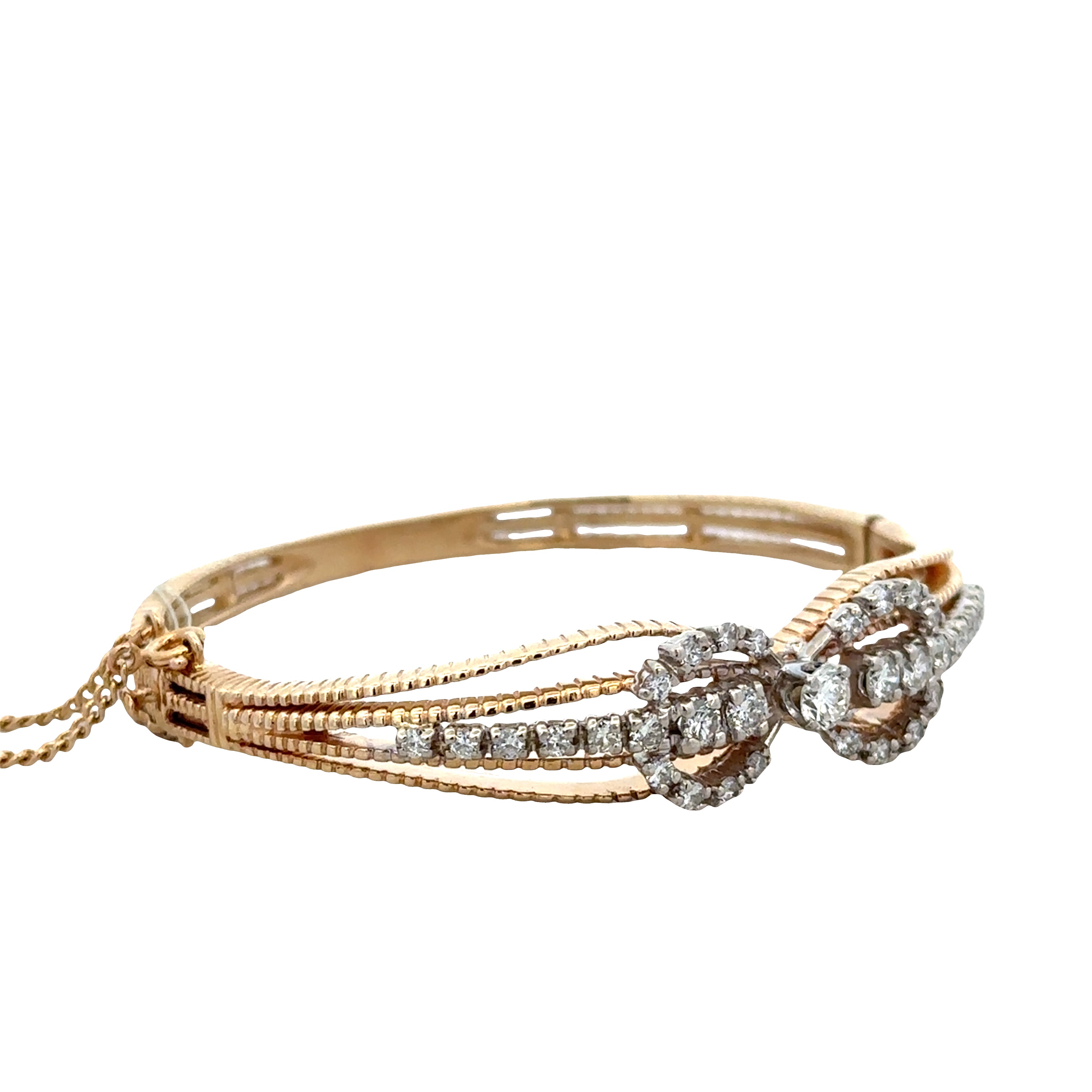 14k Yellow & White Gold Diamond Bow Openwork Bangle Bracelet