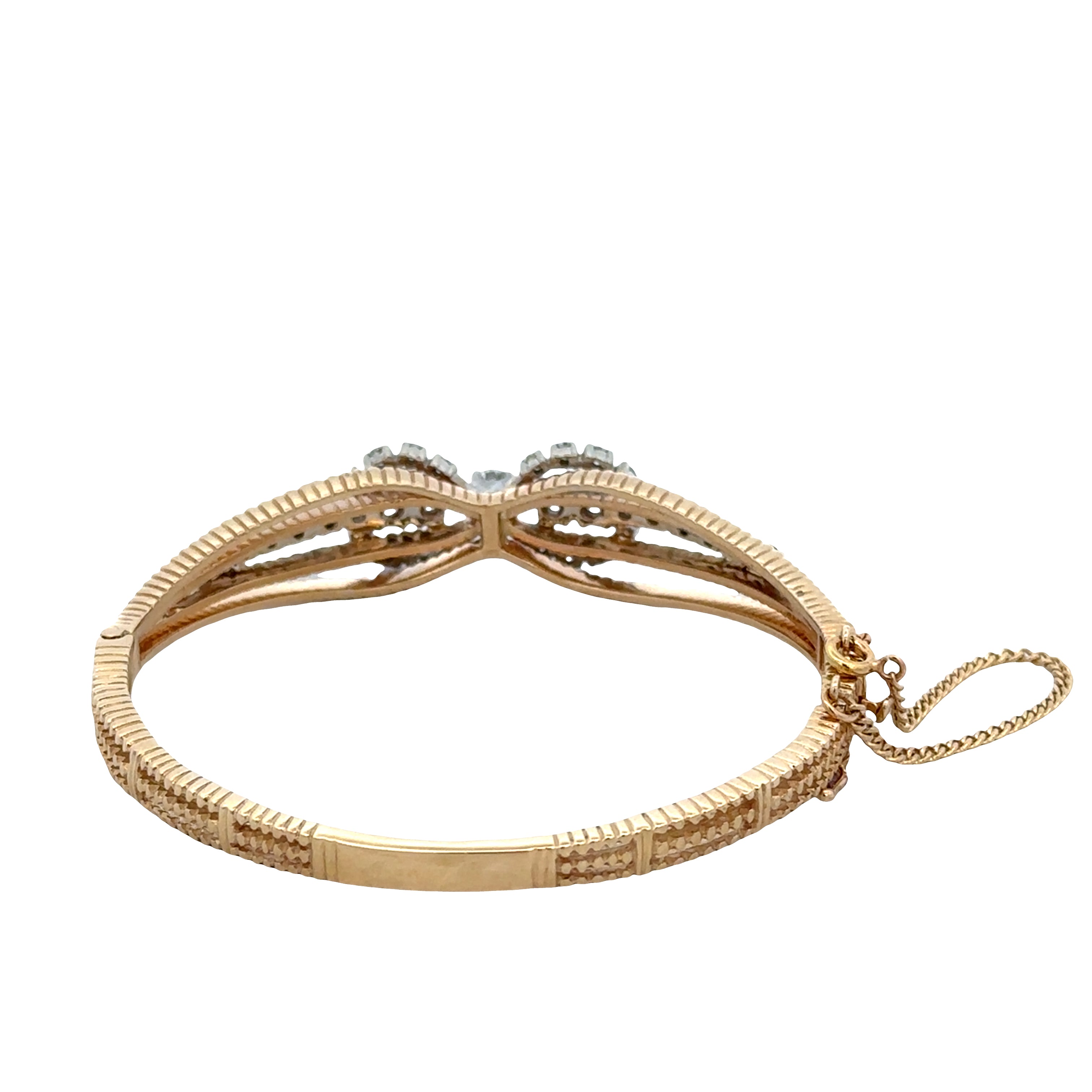 14k Yellow & White Gold Diamond Bow Openwork Bangle Bracelet