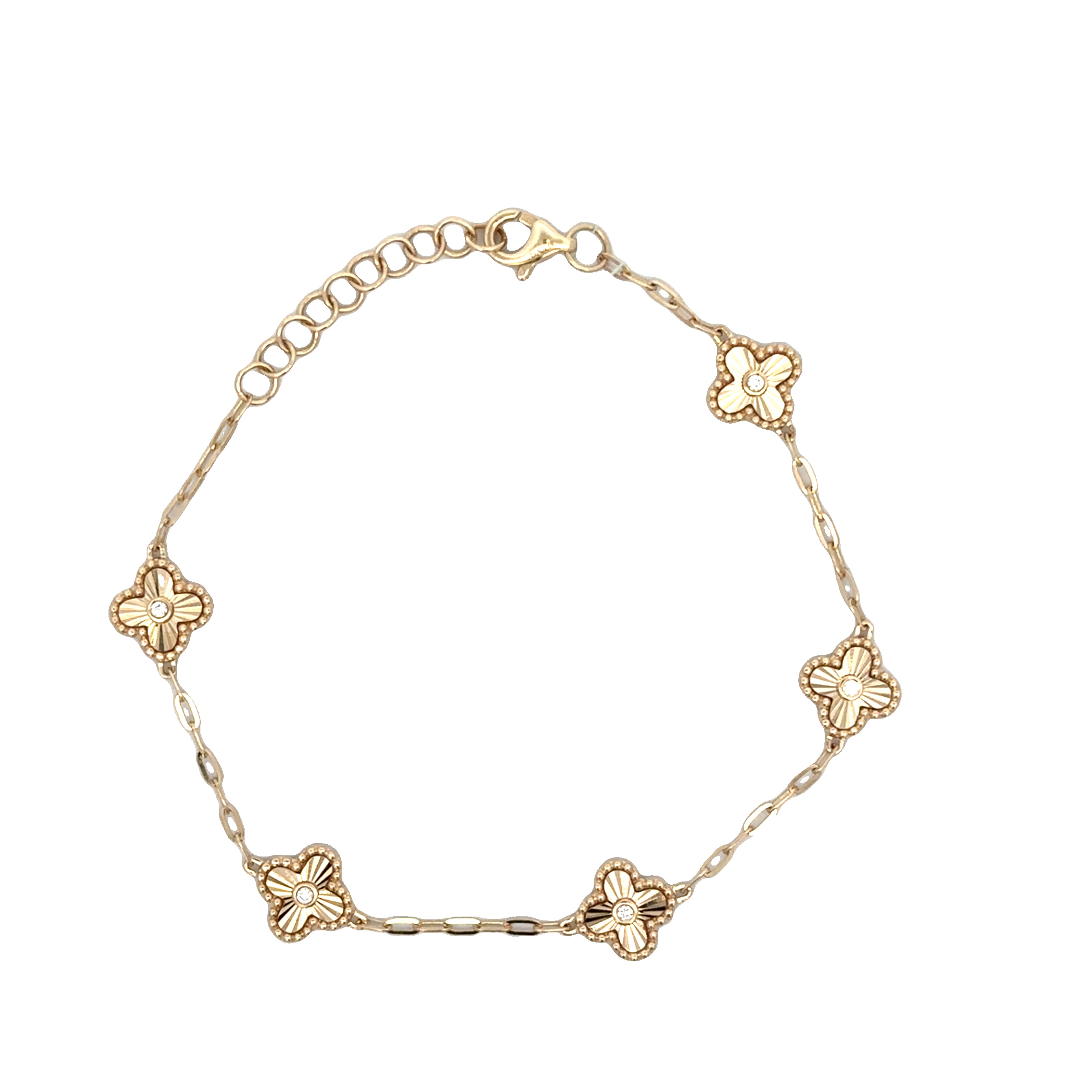14K Yellow Gold Diamond Quatrefoil Station Chain Bracelet
