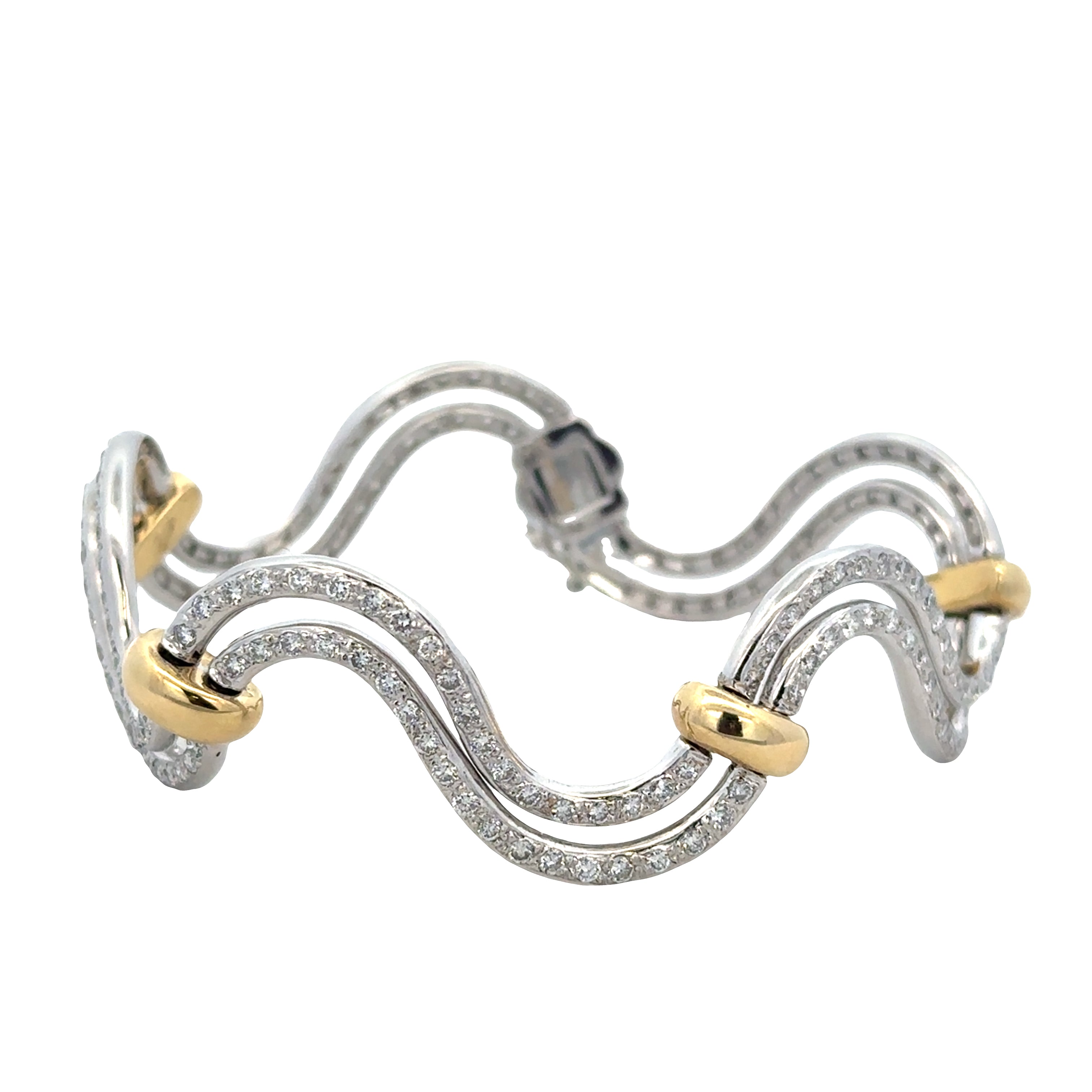 Statement Curving Two Tone Diamond Bracelet in 18k Gold