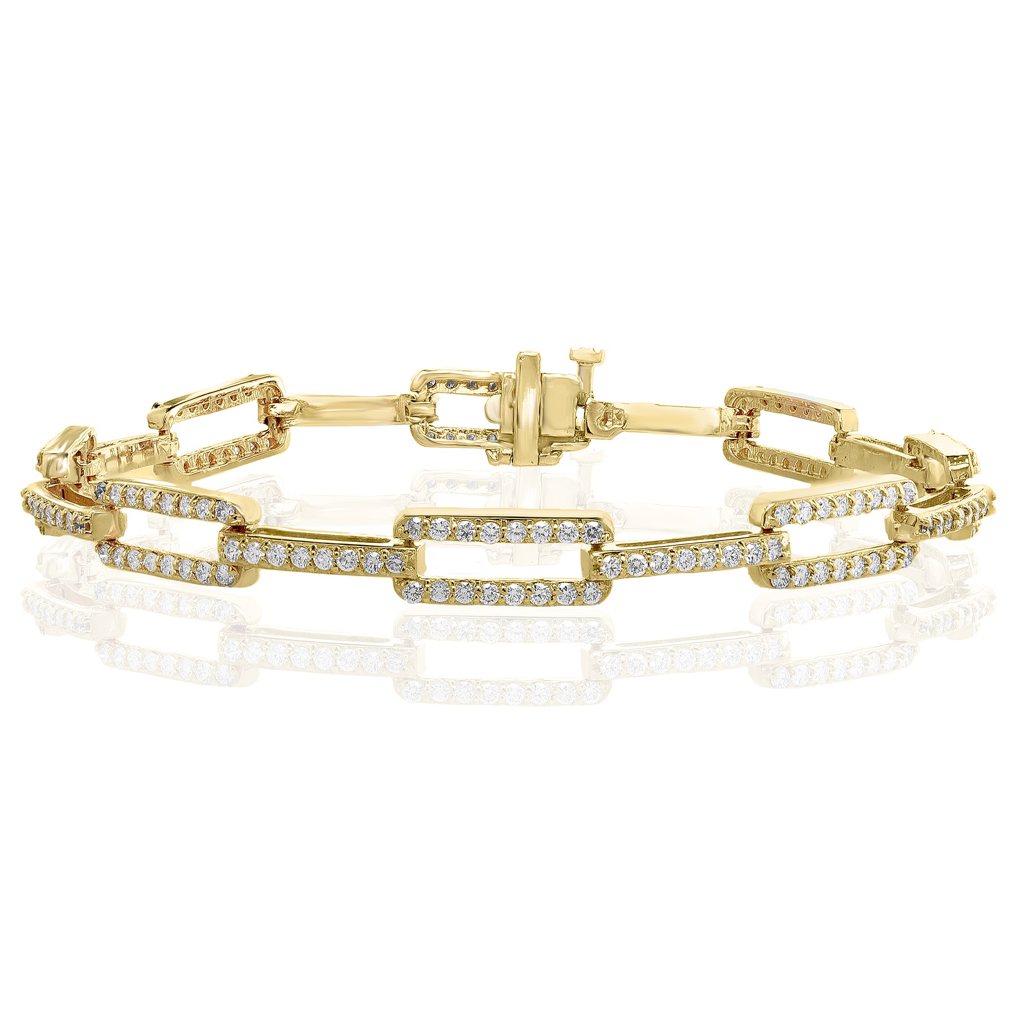 Rectangular Open Link Bracelet in Yellow gold -- 2.05 CTW -- 7" Long