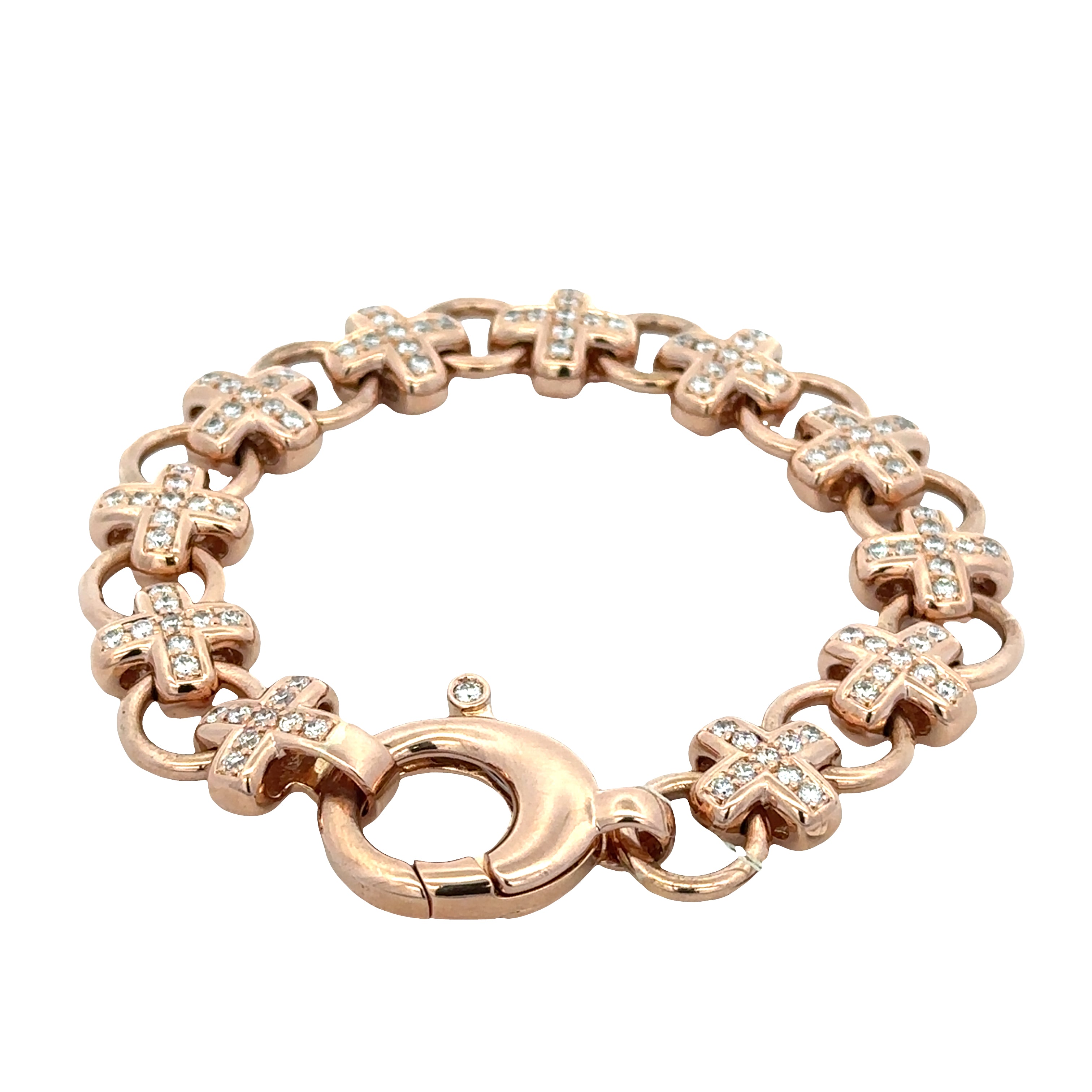 Heavy 18K Rose Gold Diamond Link Bracelet – 3.00 CTW, 8" Length
