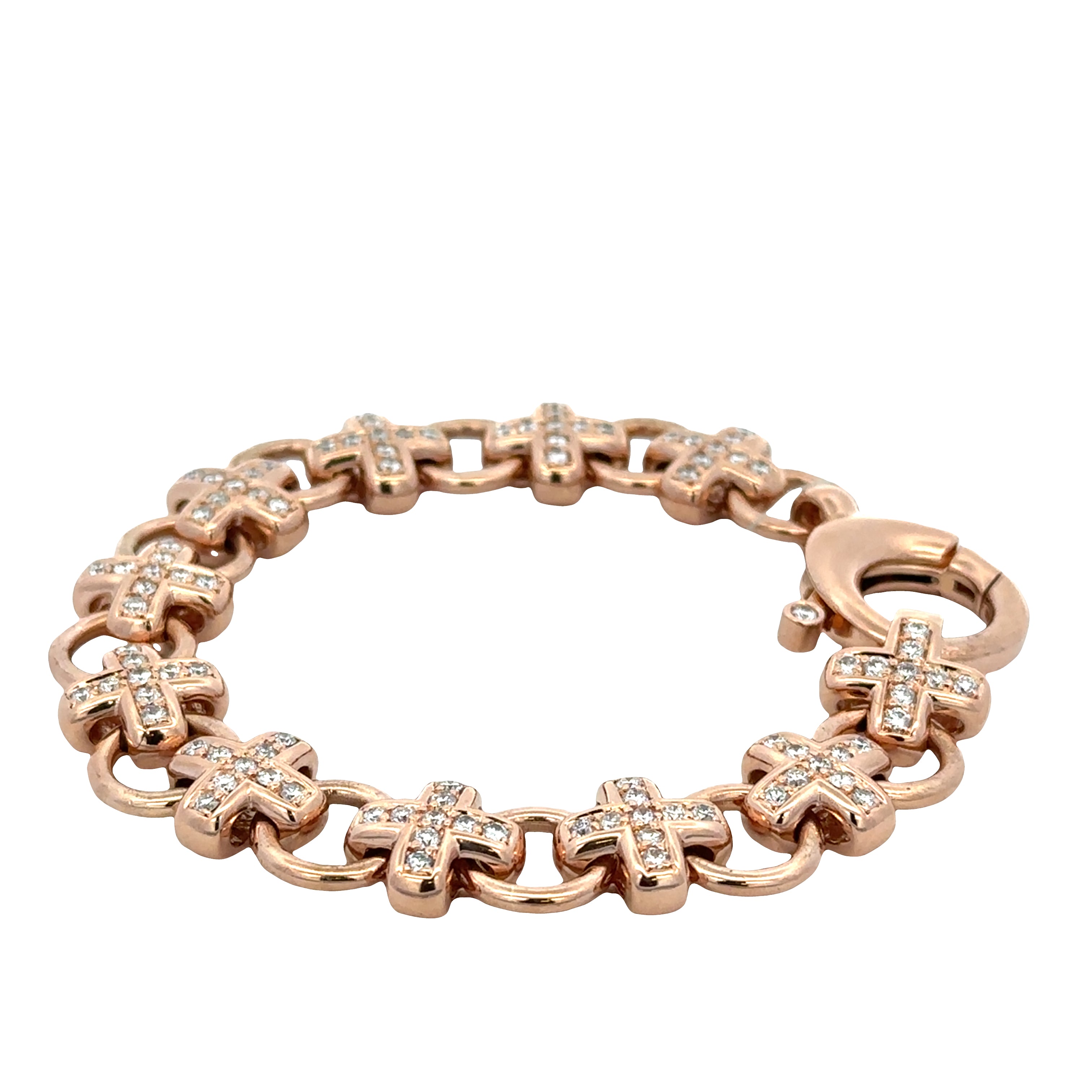 Heavy 18K Rose Gold Diamond Link Bracelet – 3.00 CTW, 8" Length