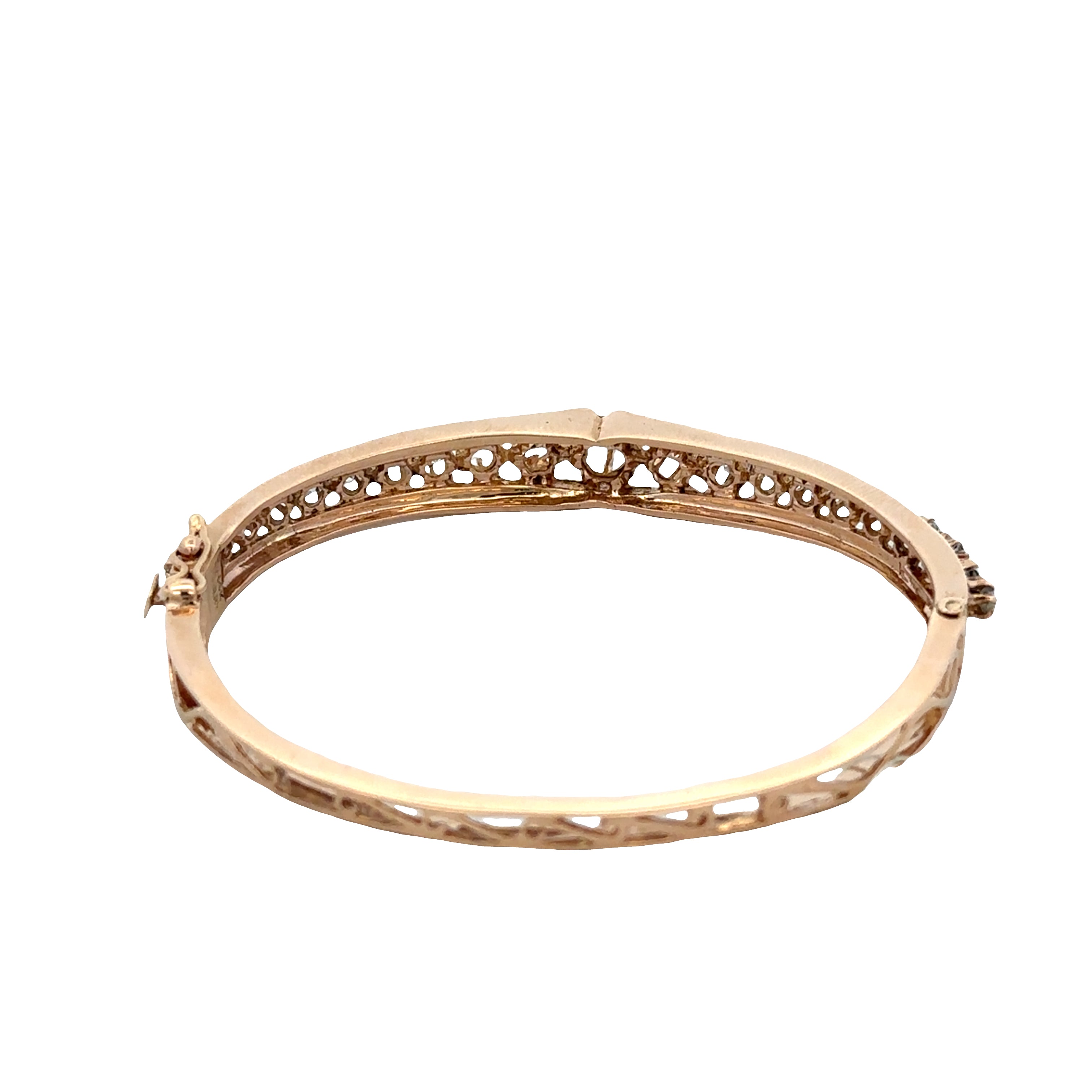 14k Yellow Gold Old Mine Cut Diamond Openwork Bangle Bracelet
