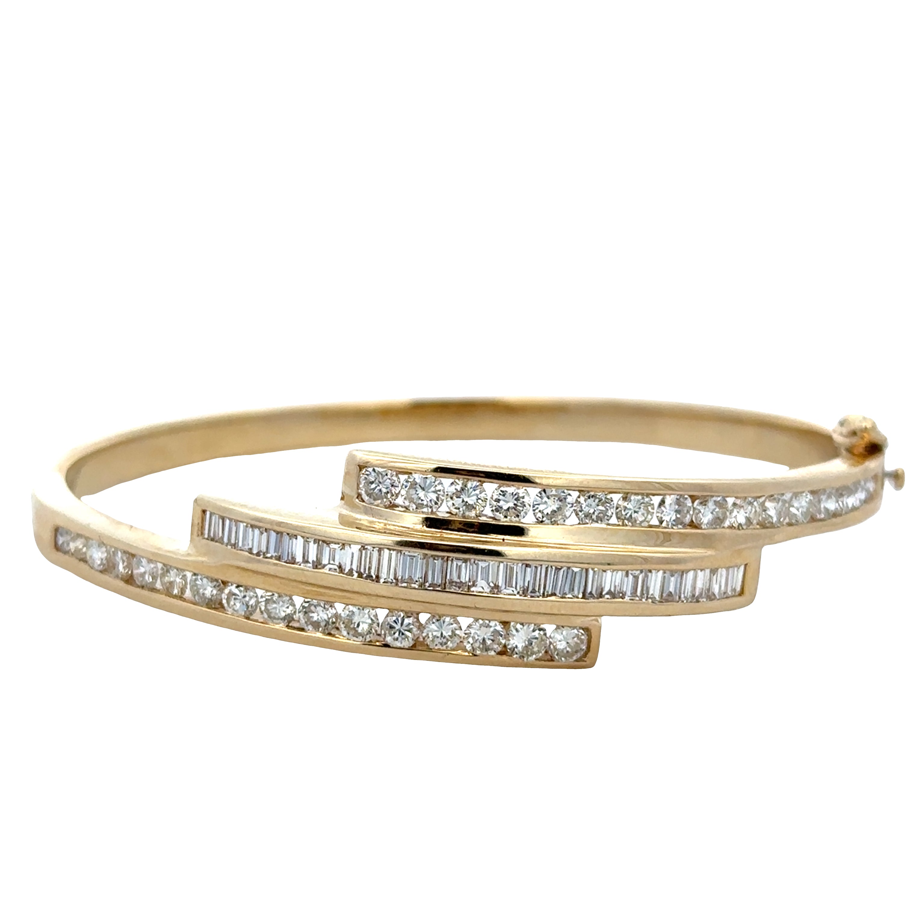 Vintage Statement 14k Yellow Gold Bypass Style Diamond Bangle Bracelet