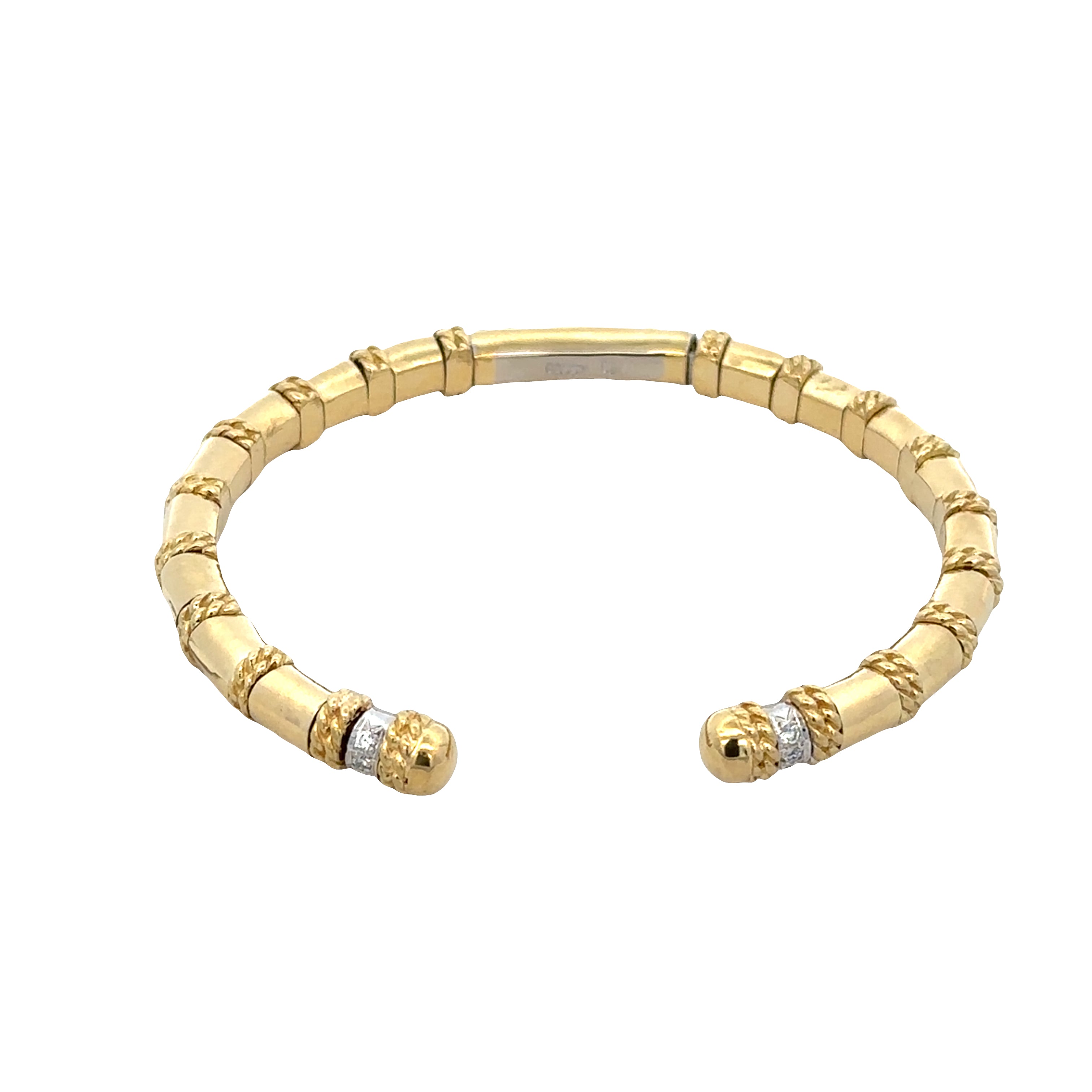 18k Yellow Gold Textured Flexible Diamond Bangle Bracelet