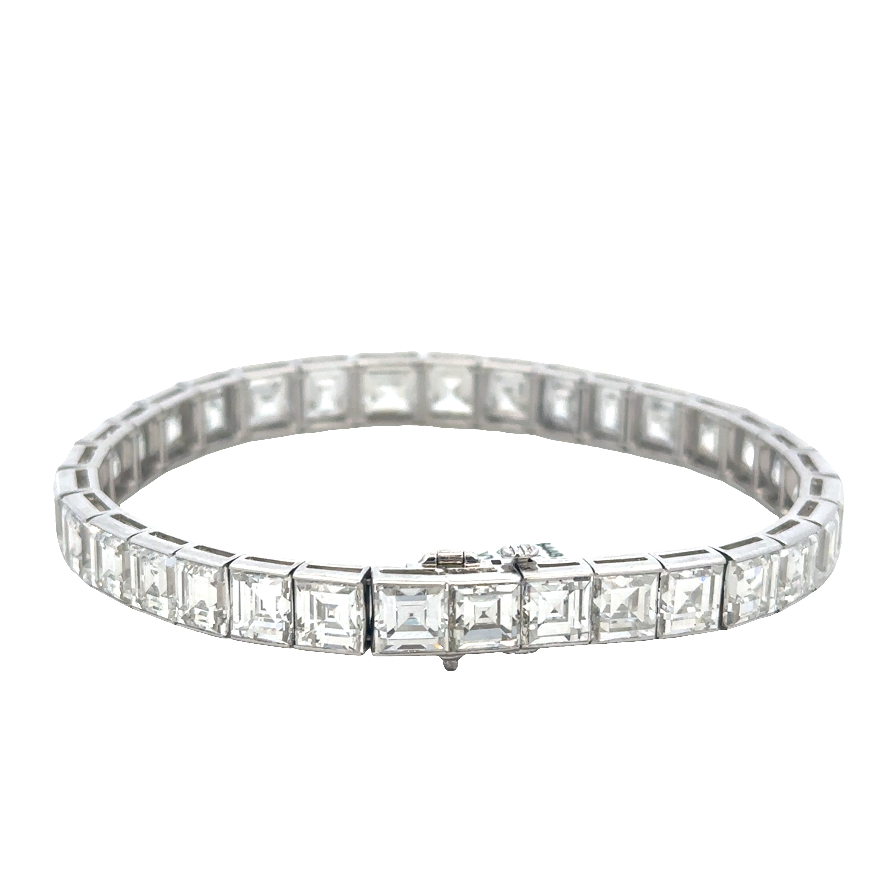 Vintage Art Deco Platinum Step-Cut Diamond Bracelet – 7.25", Circa 1935