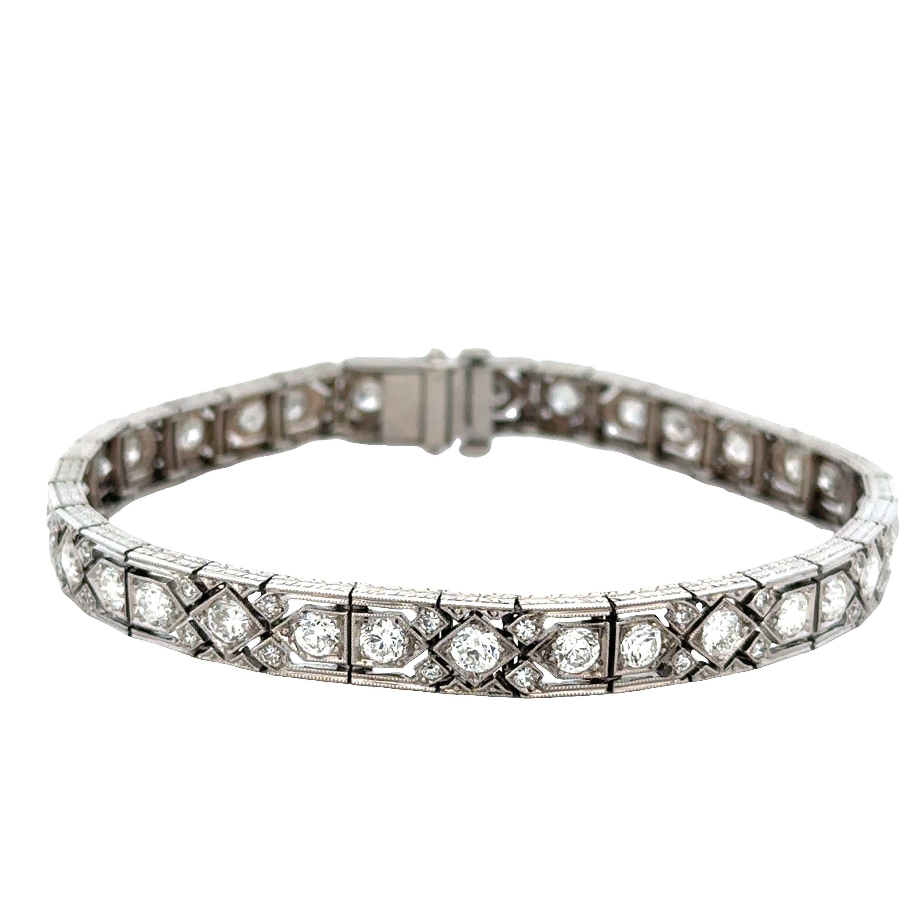 Vintage Art Deco Platinum Diamond Bracelet – 7.25", Circa 1920s–1930s