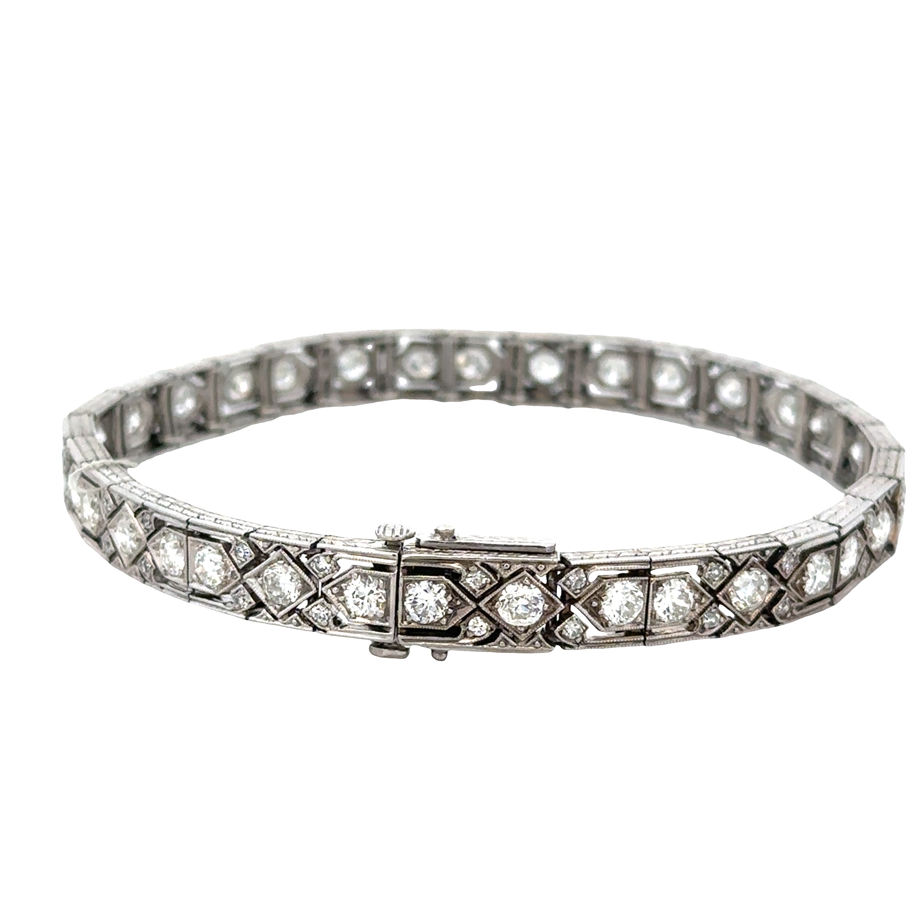 Vintage Art Deco Platinum Diamond Bracelet – 7.25", Circa 1920s–1930s