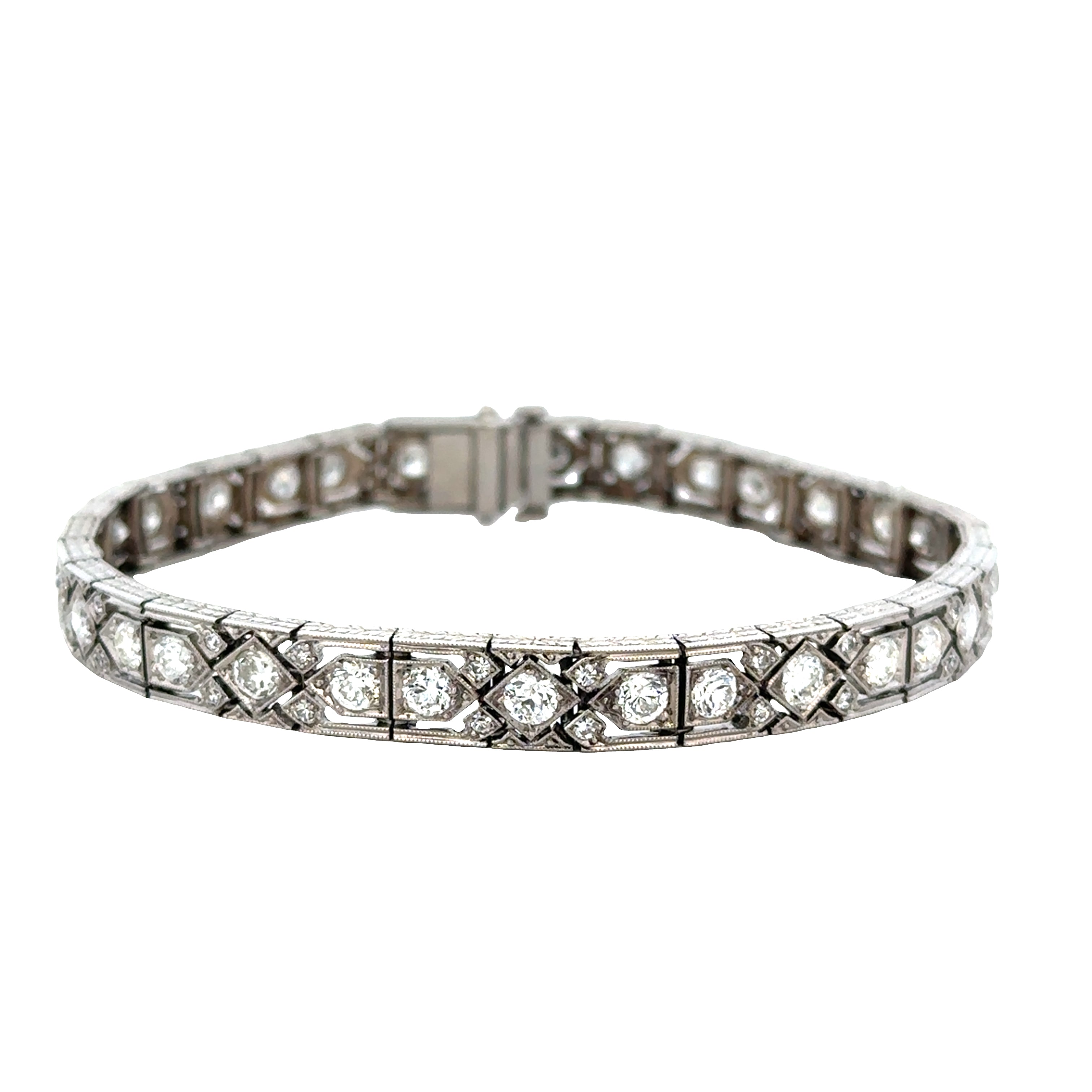 Vintage Art Deco Platinum Diamond Bracelet – 7.25", Circa 1920s–1930s