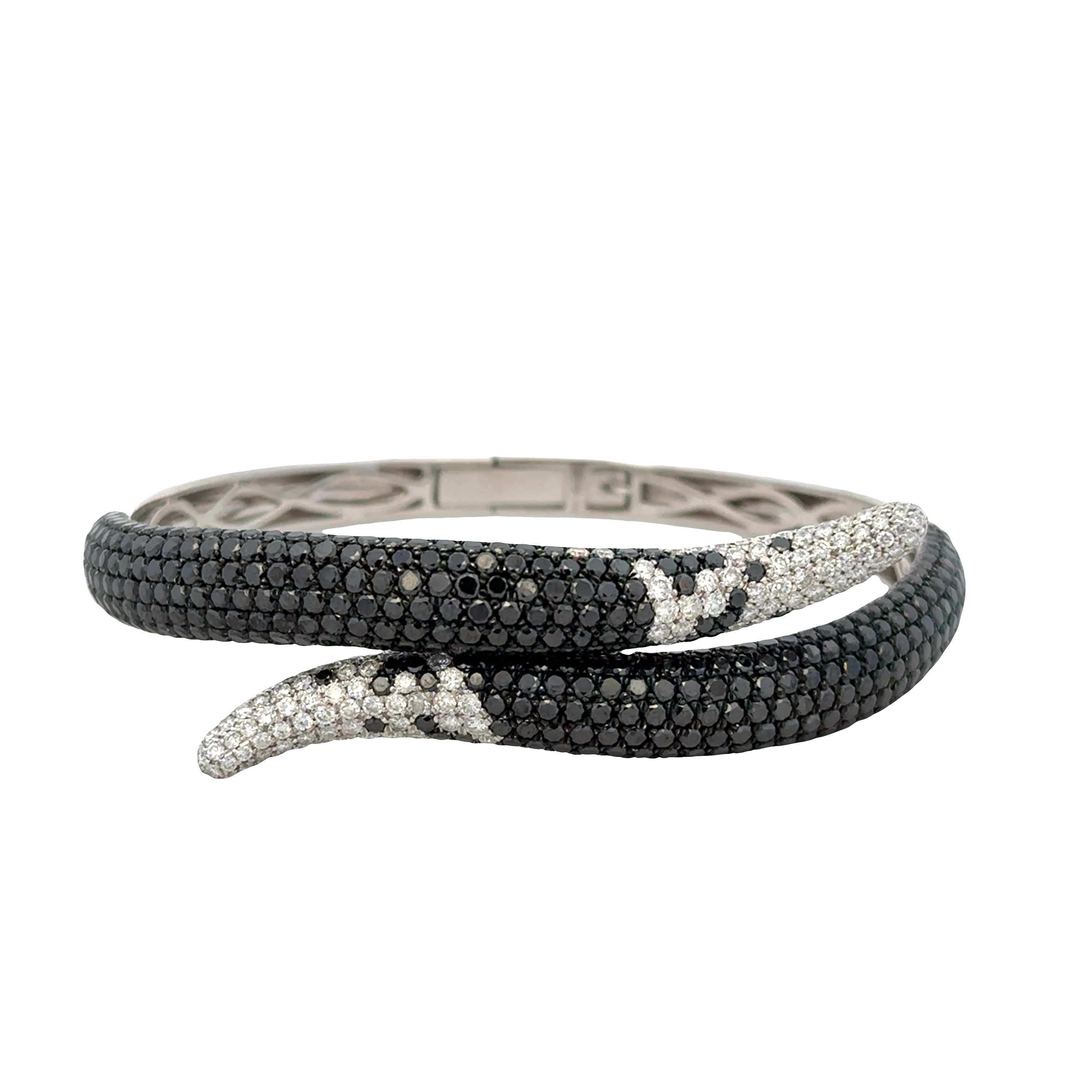 14k White Gold Black & White Diamond Hinged Bangle Bracelet