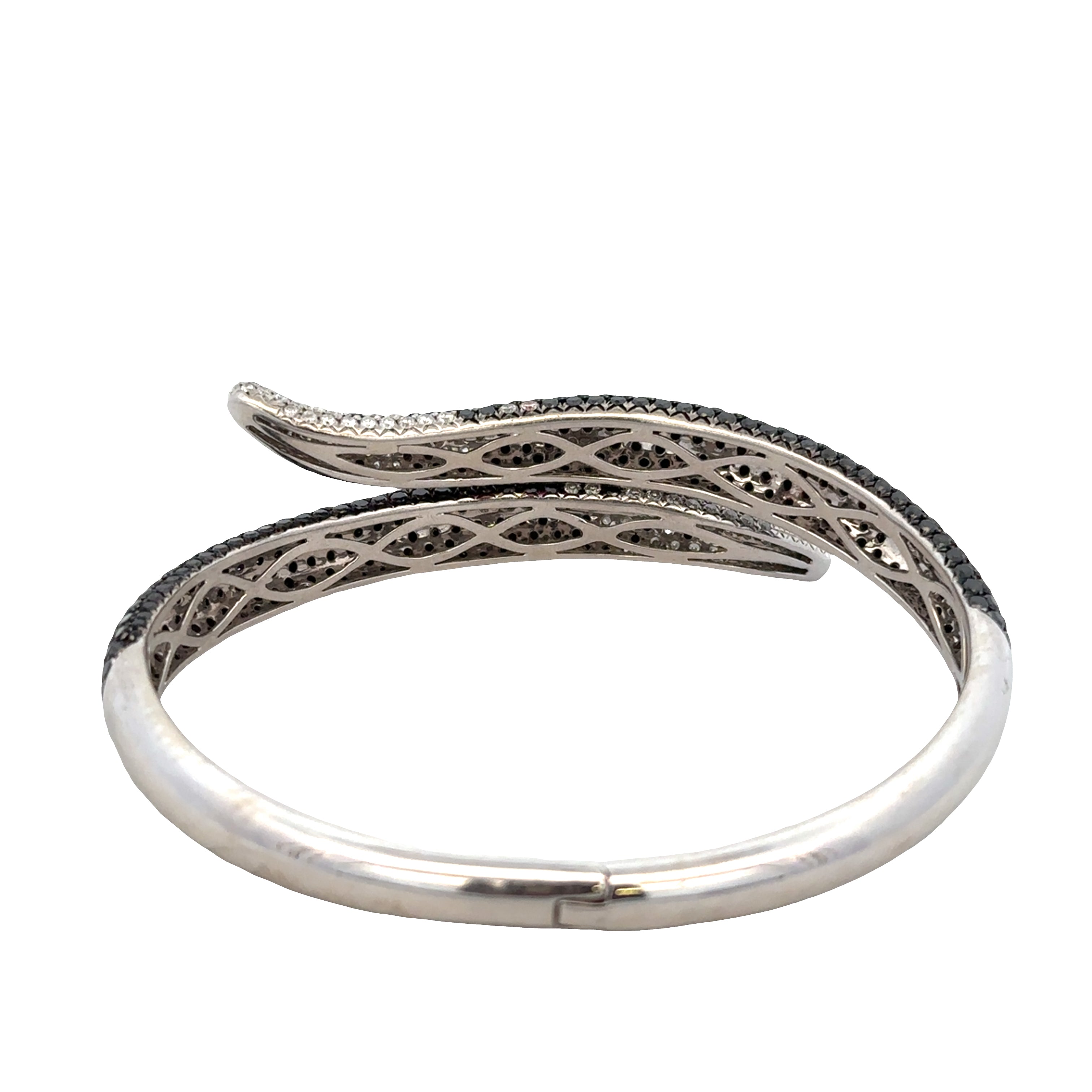14k White Gold Black & White Diamond Hinged Bangle Bracelet