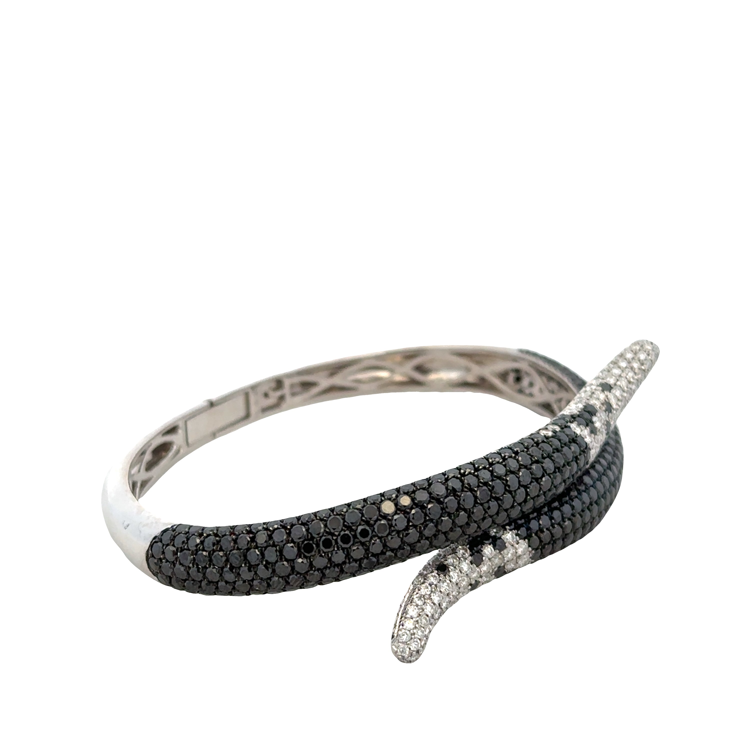 14k White Gold Black & White Diamond Hinged Bangle Bracelet