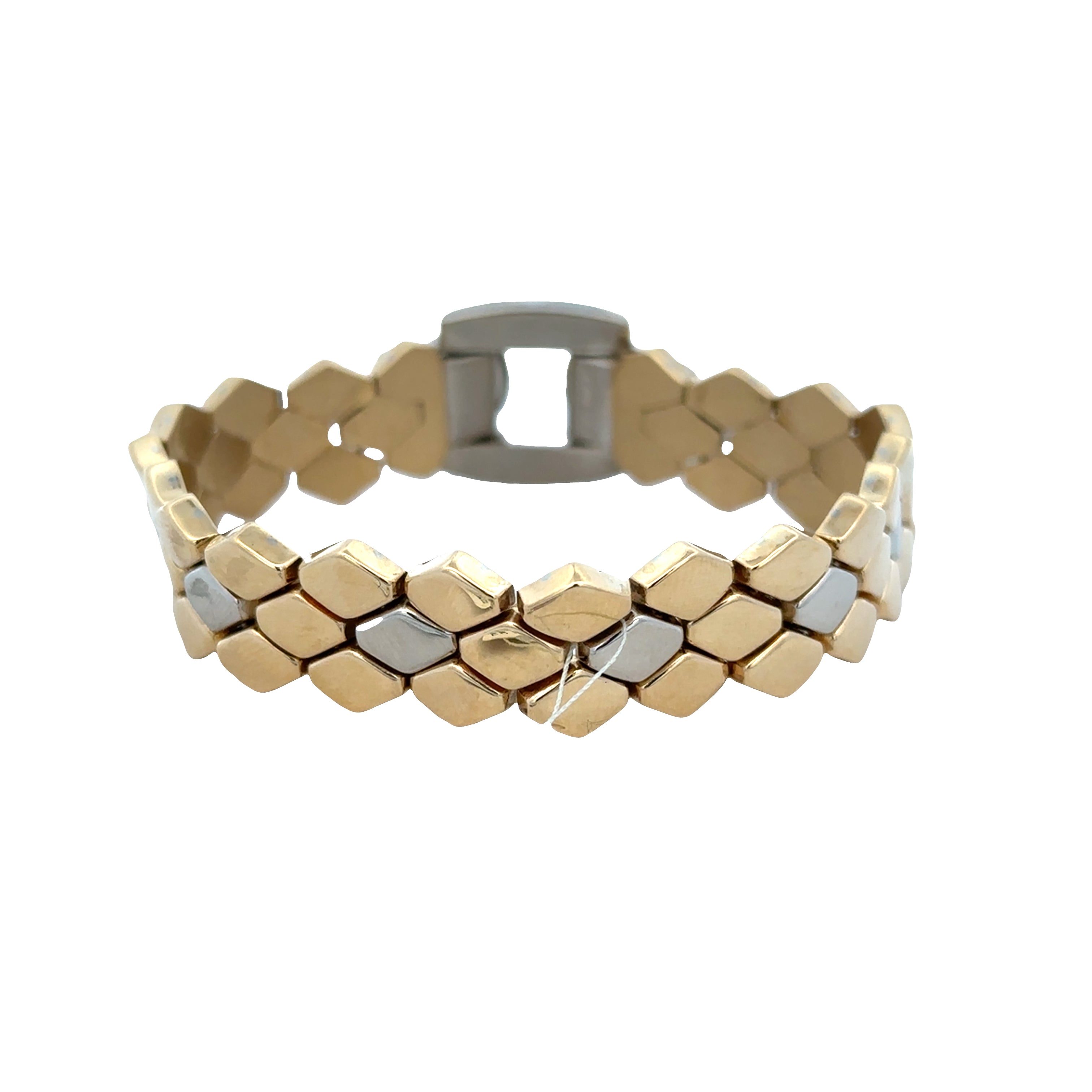 Vintage 18k Two-Tone Diamond Pavé Geometric Link Bracelet – 7.25"