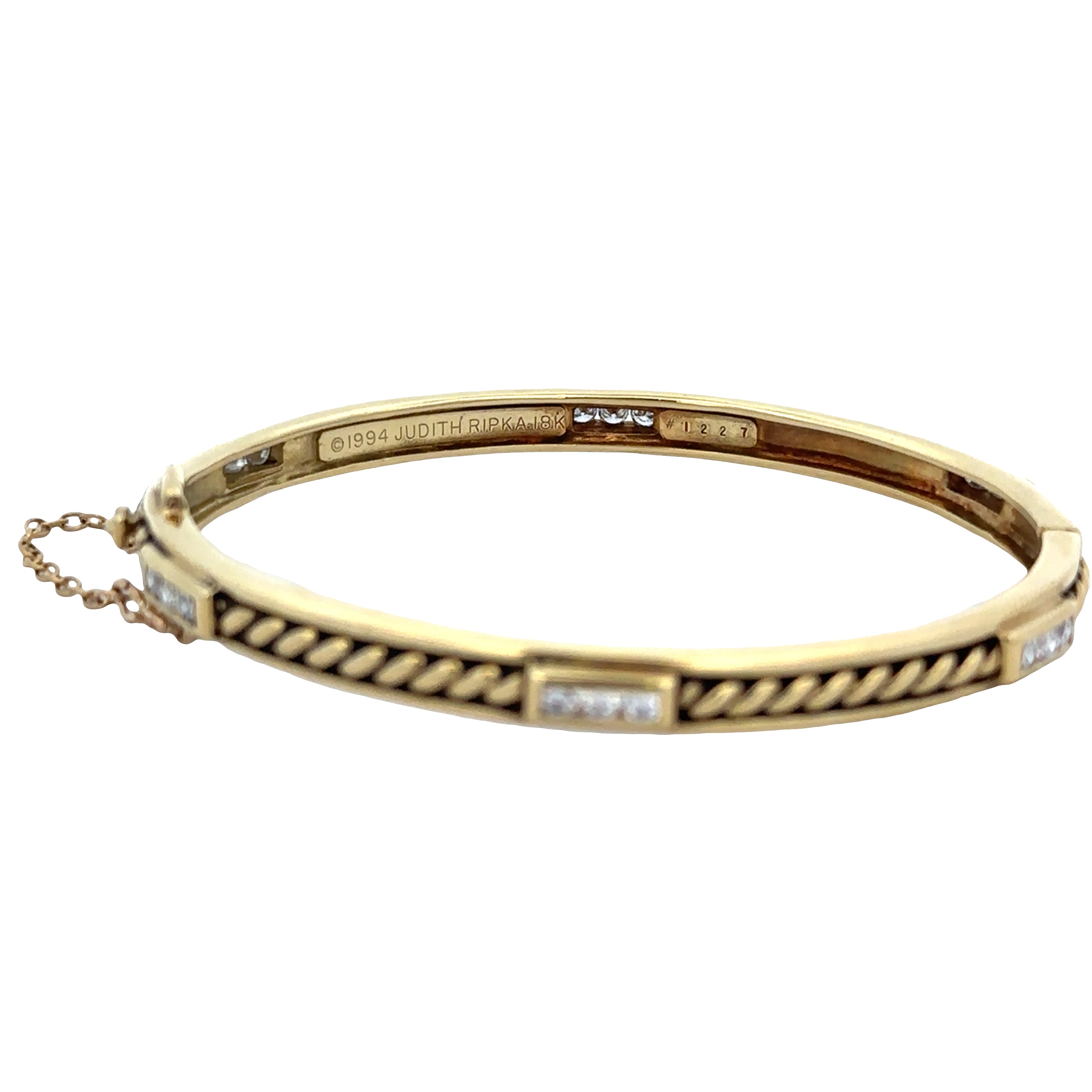 Vintage Judith Ripka 18k Yellow Gold Diamond Cable Bangle – Fits 6"–6.75" Wrist