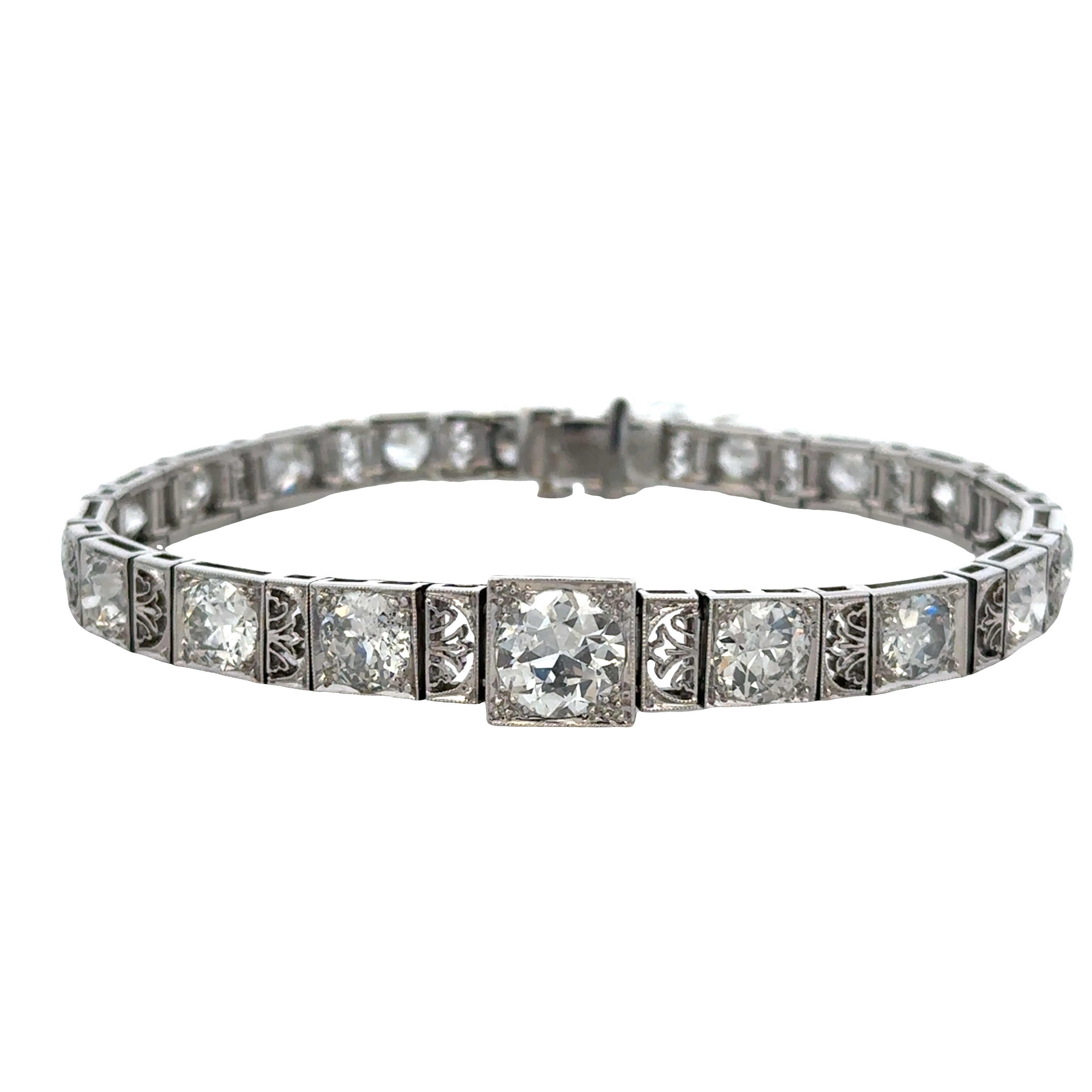 Antique Art Deco Platinum Diamond Bracelet – 6.75", Circa 1920s