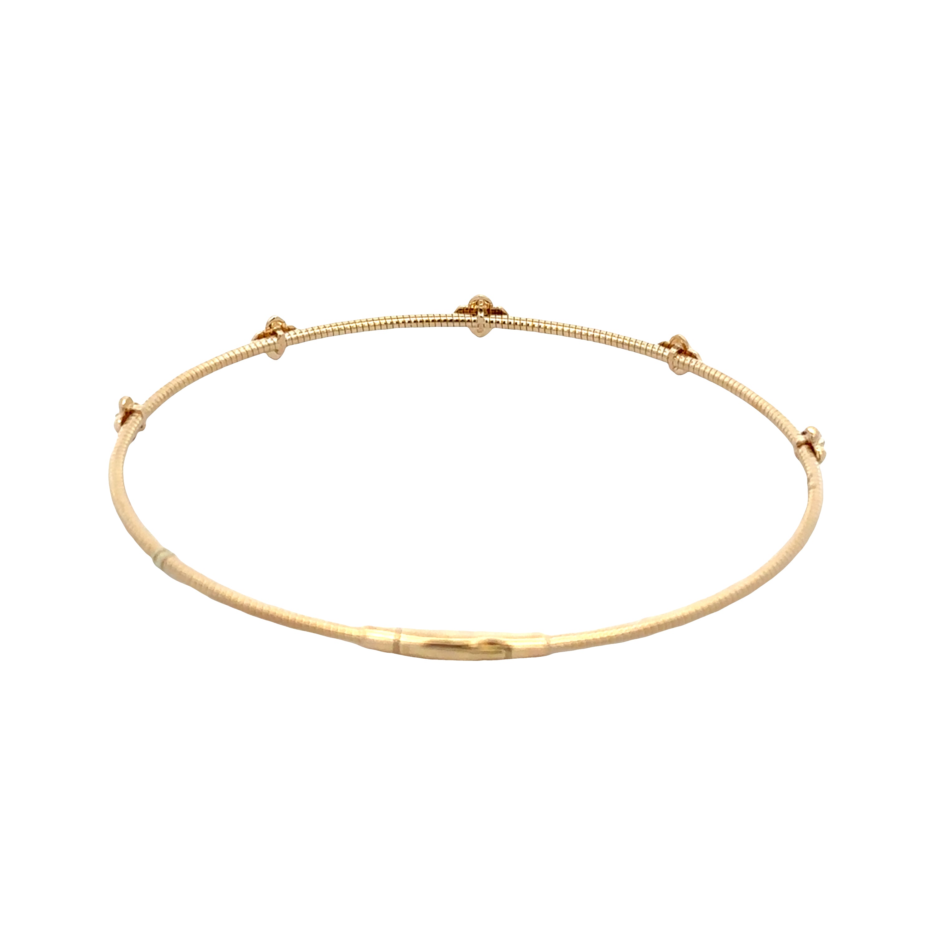 14k Yellow Gold Diamond Quatrefoil Flexible Bangle Bracelet