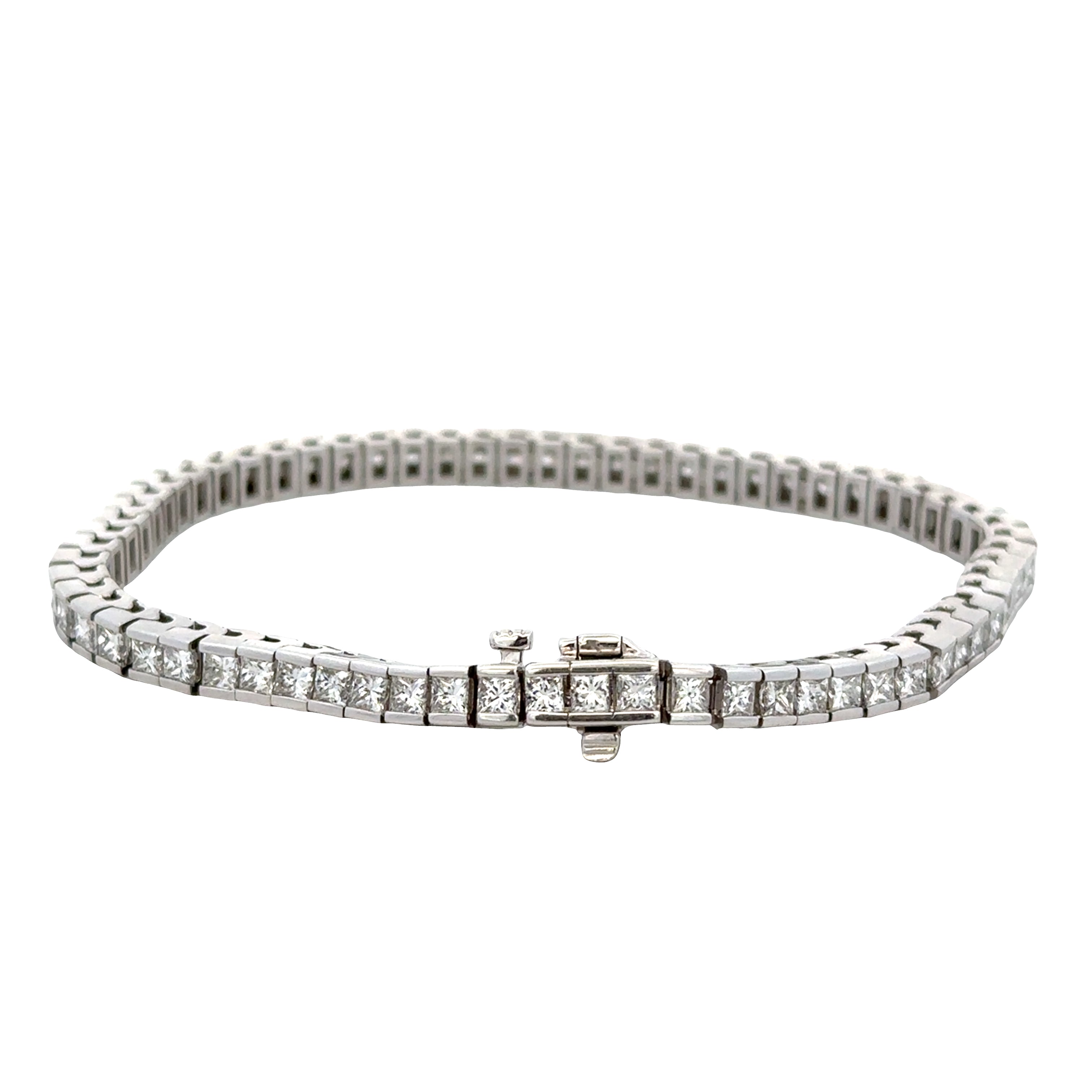 18k White Gold 7.26 Carat Princess Cut Diamond Straight Line Bracelet – 7" Long