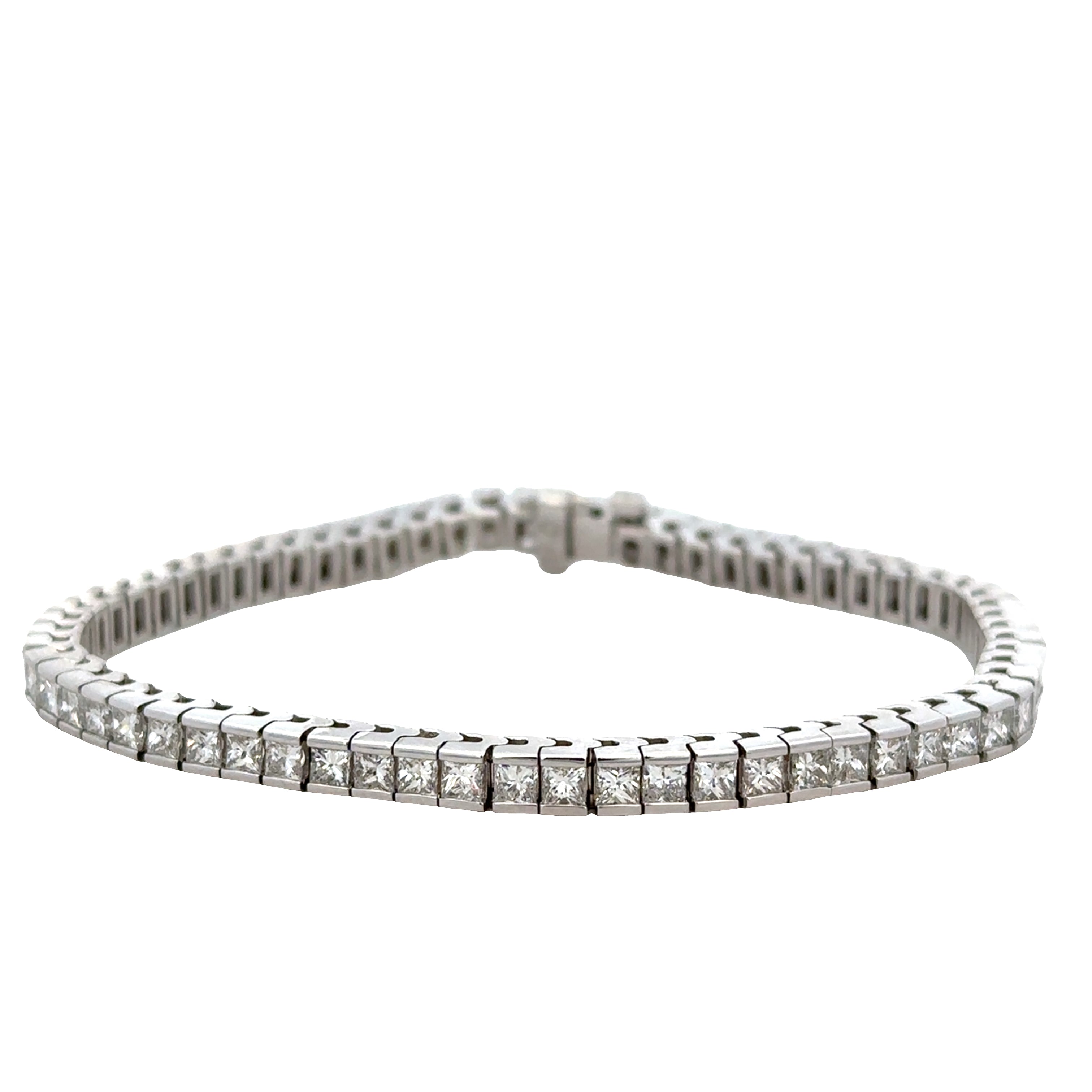 18k White Gold 7.26 Carat Princess Cut Diamond Straight Line Bracelet – 7" Long