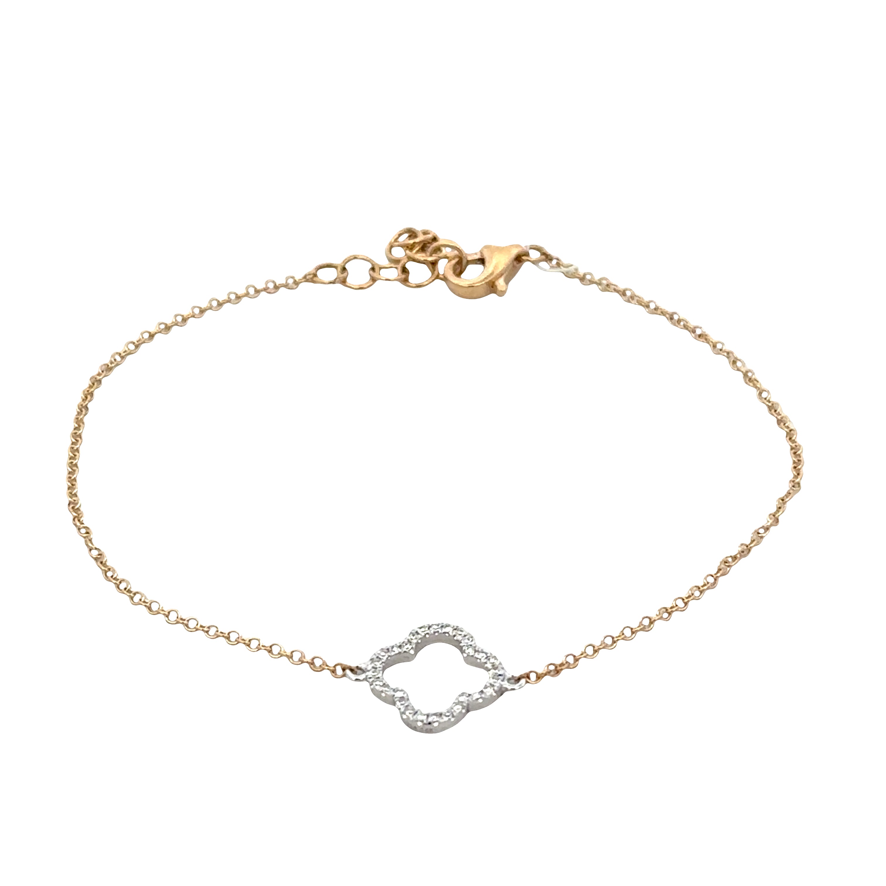 14k Yellow & White Gold Diamond Quatrefoil Bracelet – 7"