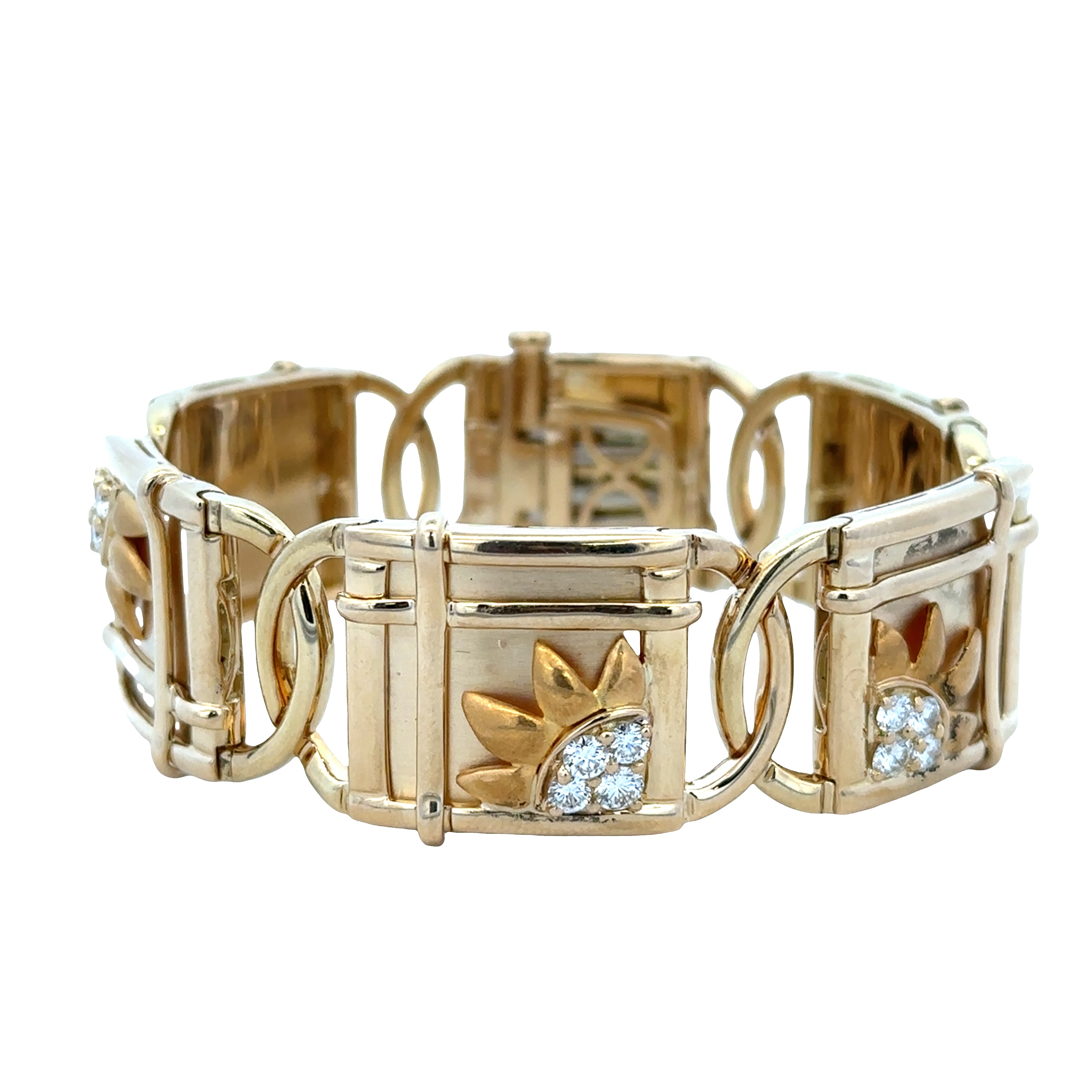18k Yellow Gold Diamond Sunburst Statement Bracelet – 7"