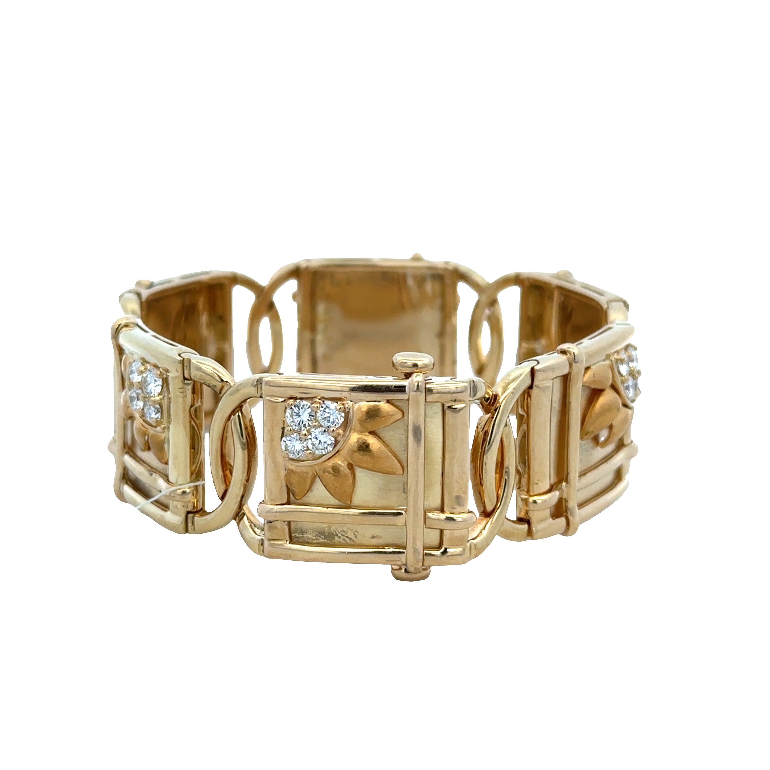 18k Yellow Gold Diamond Sunburst Statement Bracelet – 7"