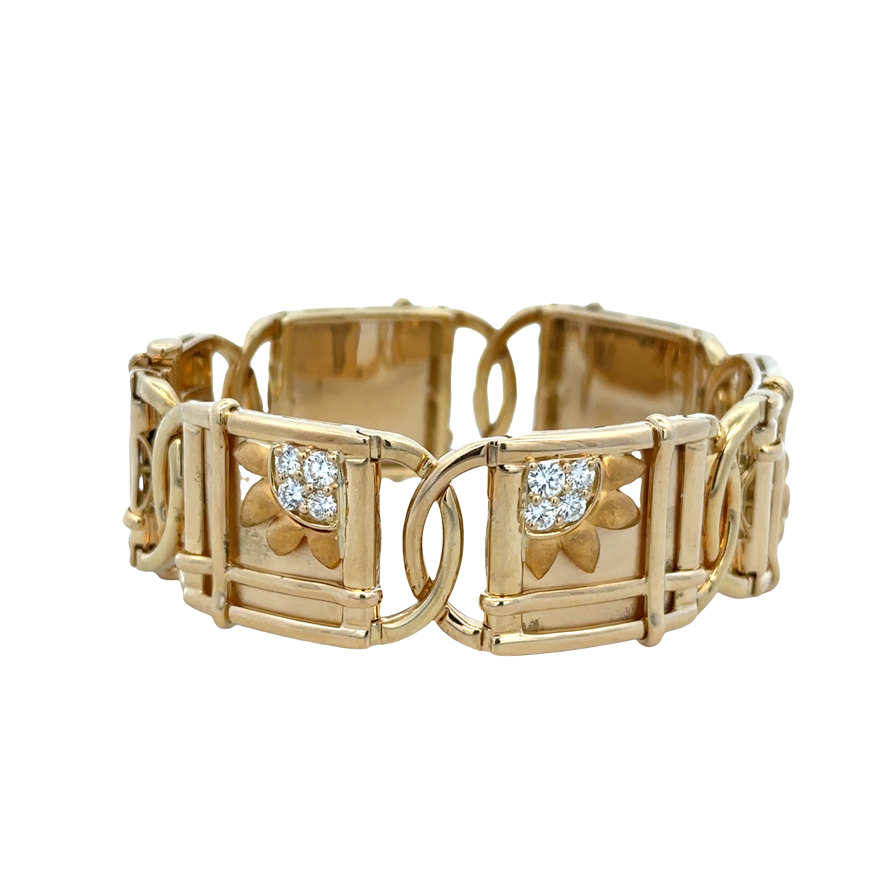 18k Yellow Gold Diamond Sunburst Statement Bracelet – 7"