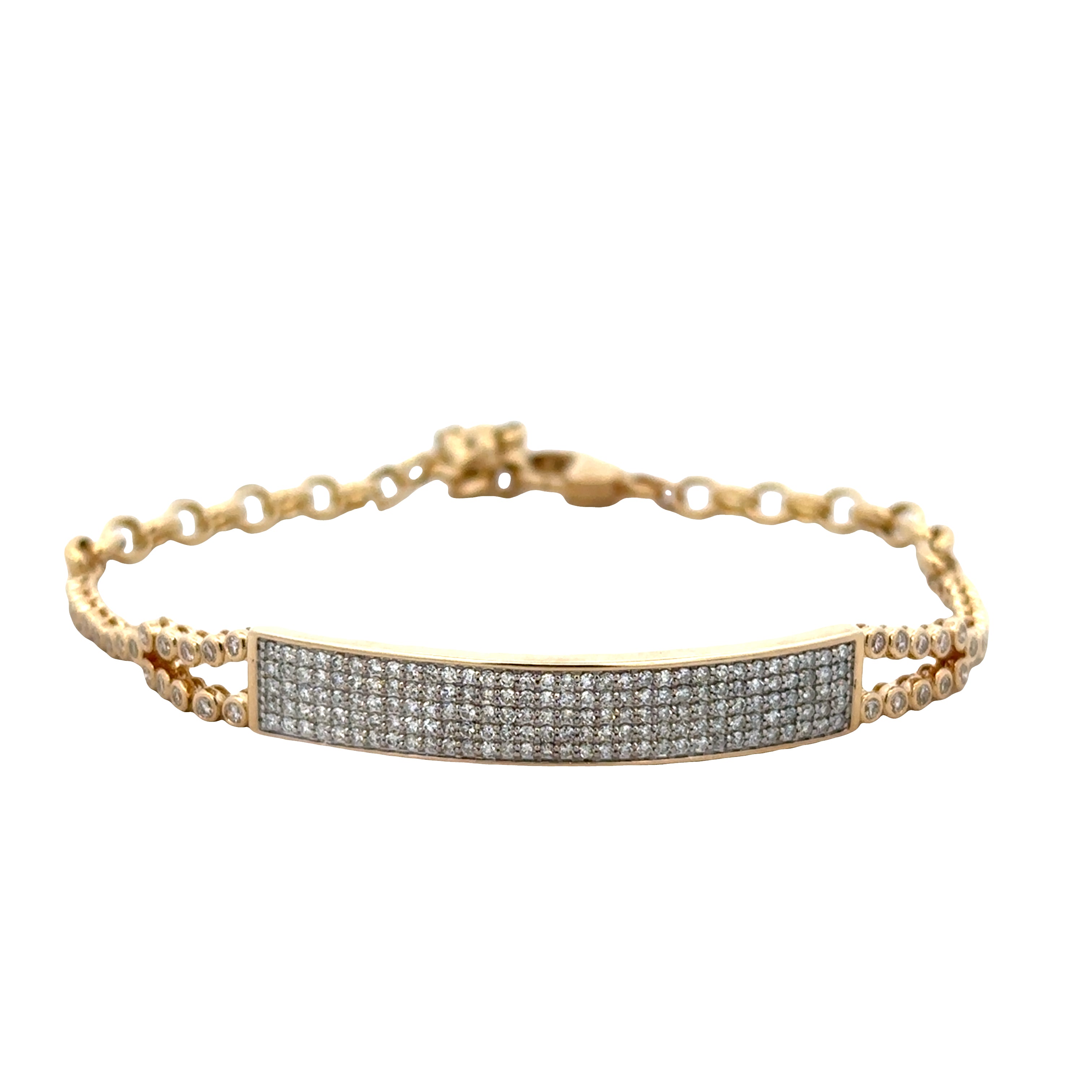 14k Yellow Gold Diamond Plaque Bracelet – Adjustable 8"