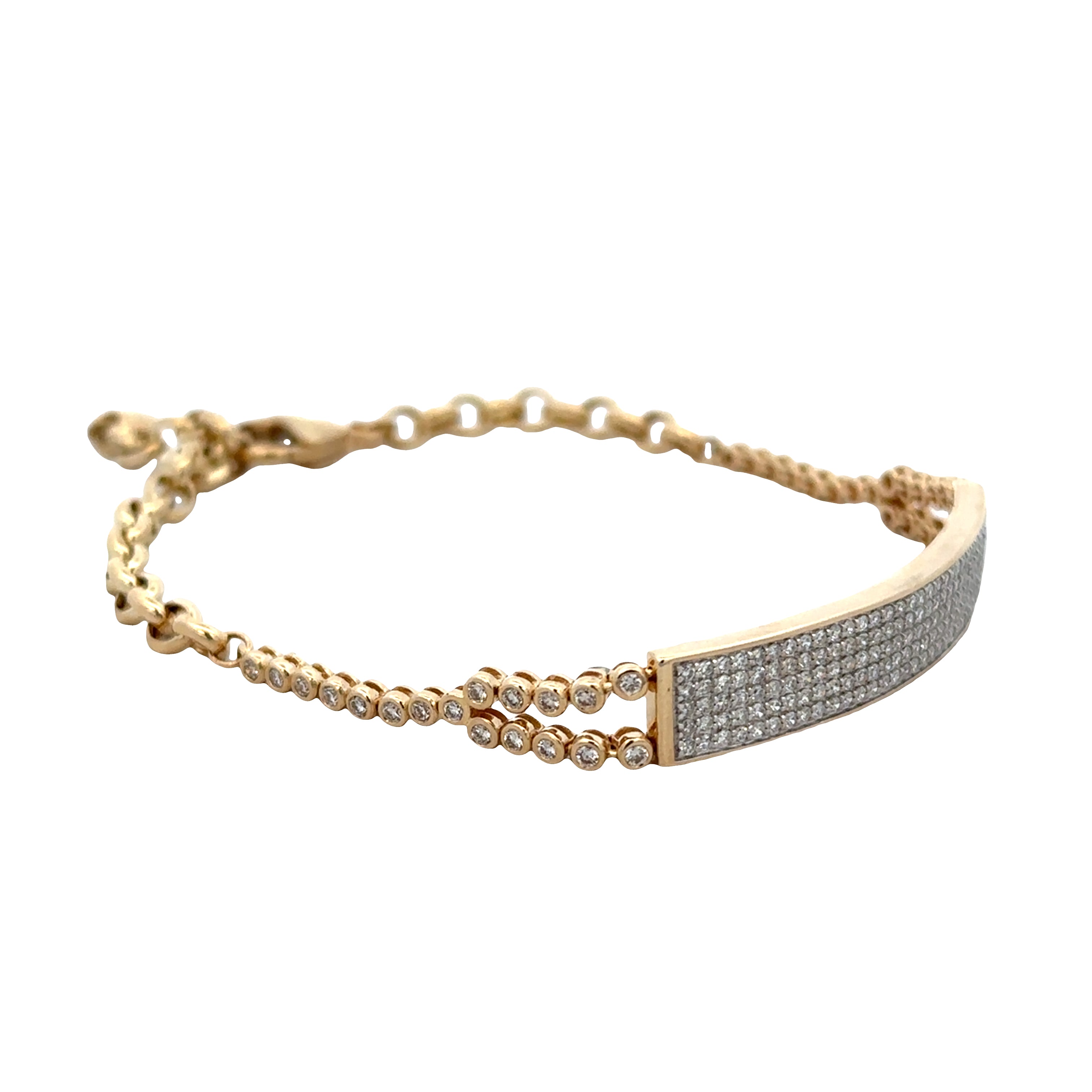 14k Yellow Gold Diamond Plaque Bracelet – Adjustable 8"