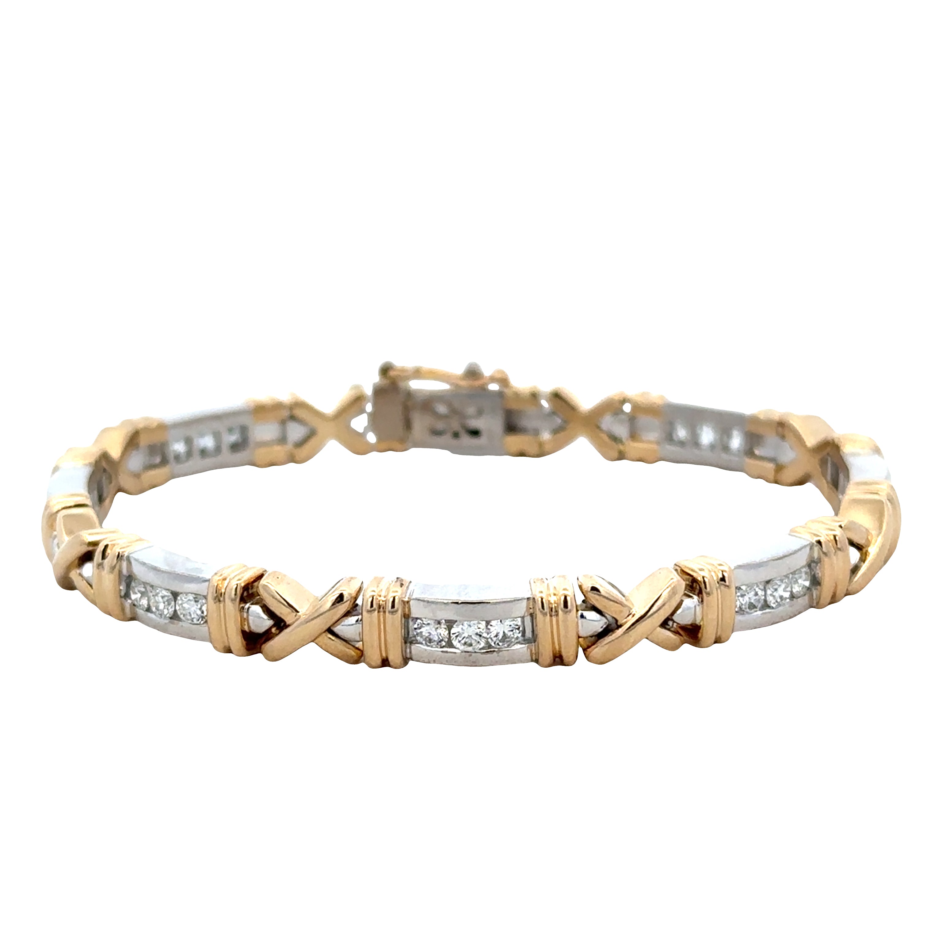 14k Yellow & White Gold Diamond X-Link Bracelet – 7"