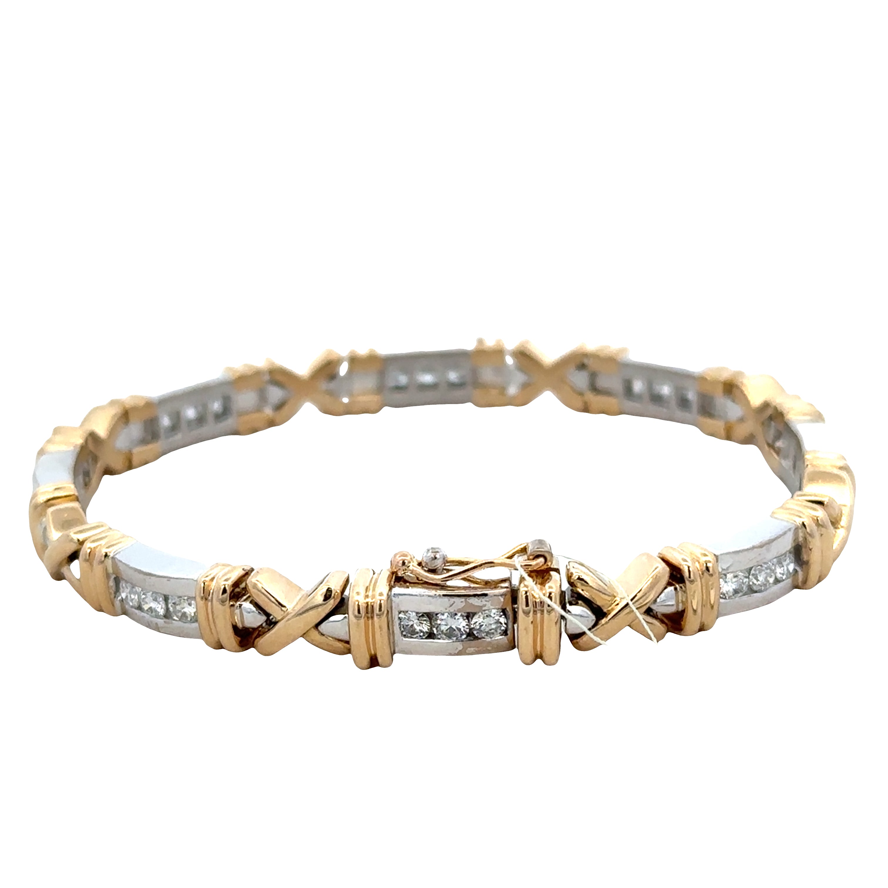 14k Yellow & White Gold Diamond X-Link Bracelet – 7"