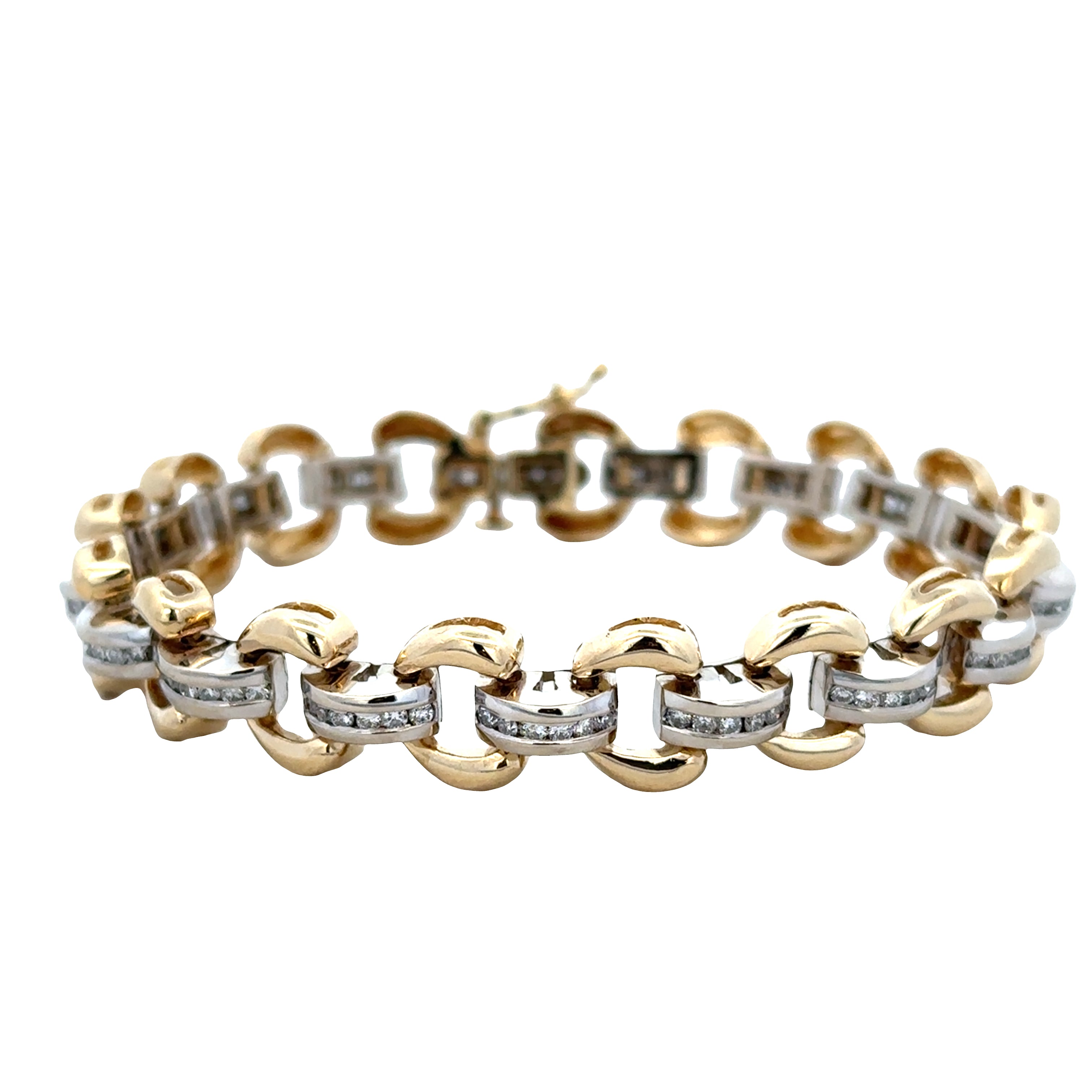 14k Yellow & White Gold Diamond Open Link Bracelet – 7"