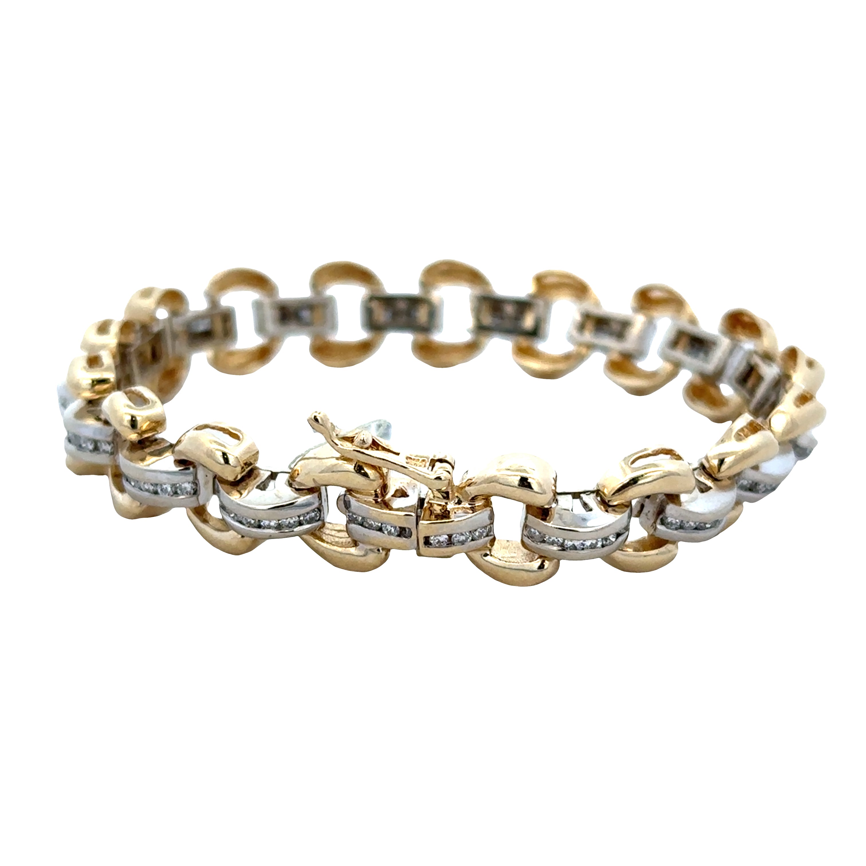 14k Yellow & White Gold Diamond Open Link Bracelet – 7"