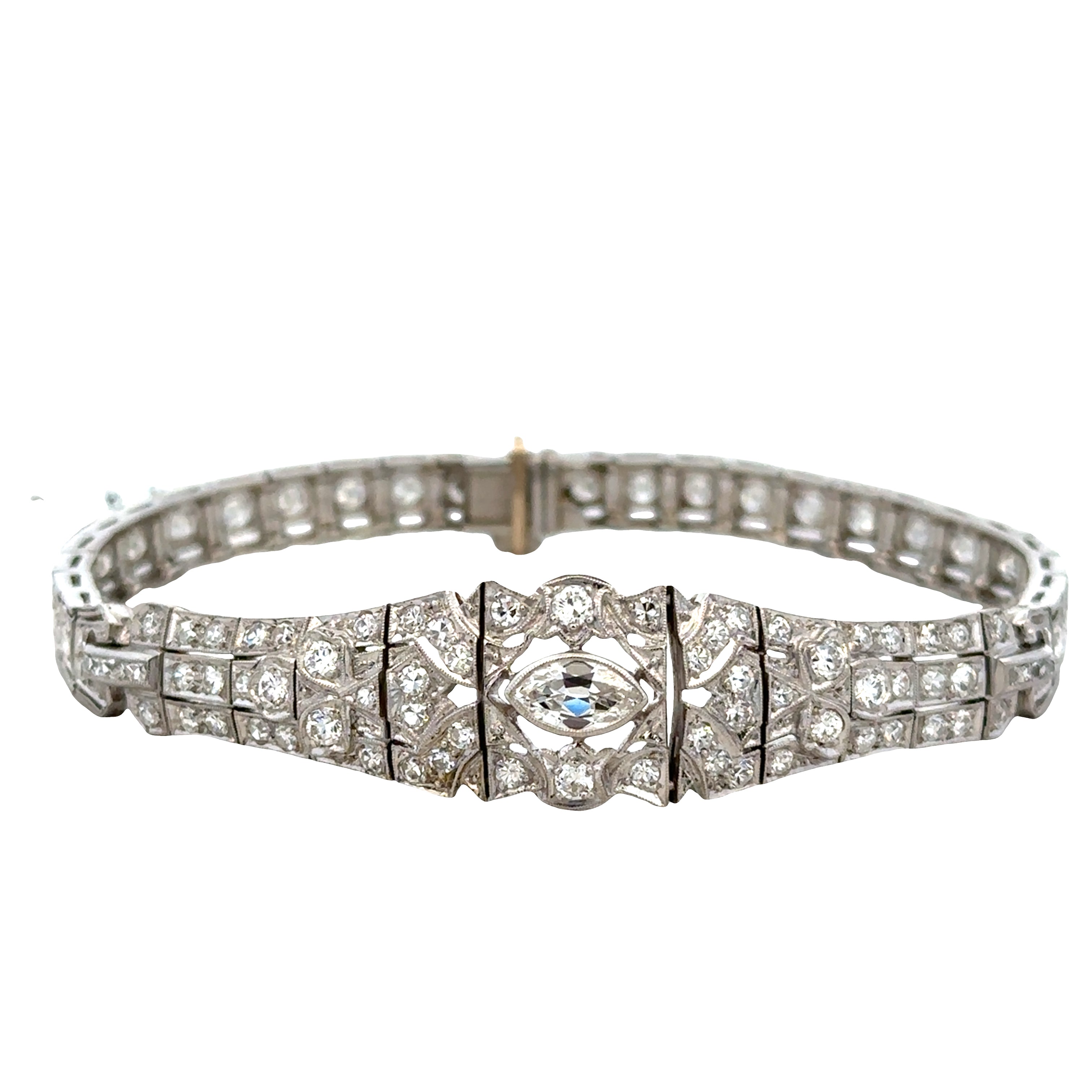 Antique Art Deco Platinum Diamond Bracelet – 7 1/8", Circa 1920s