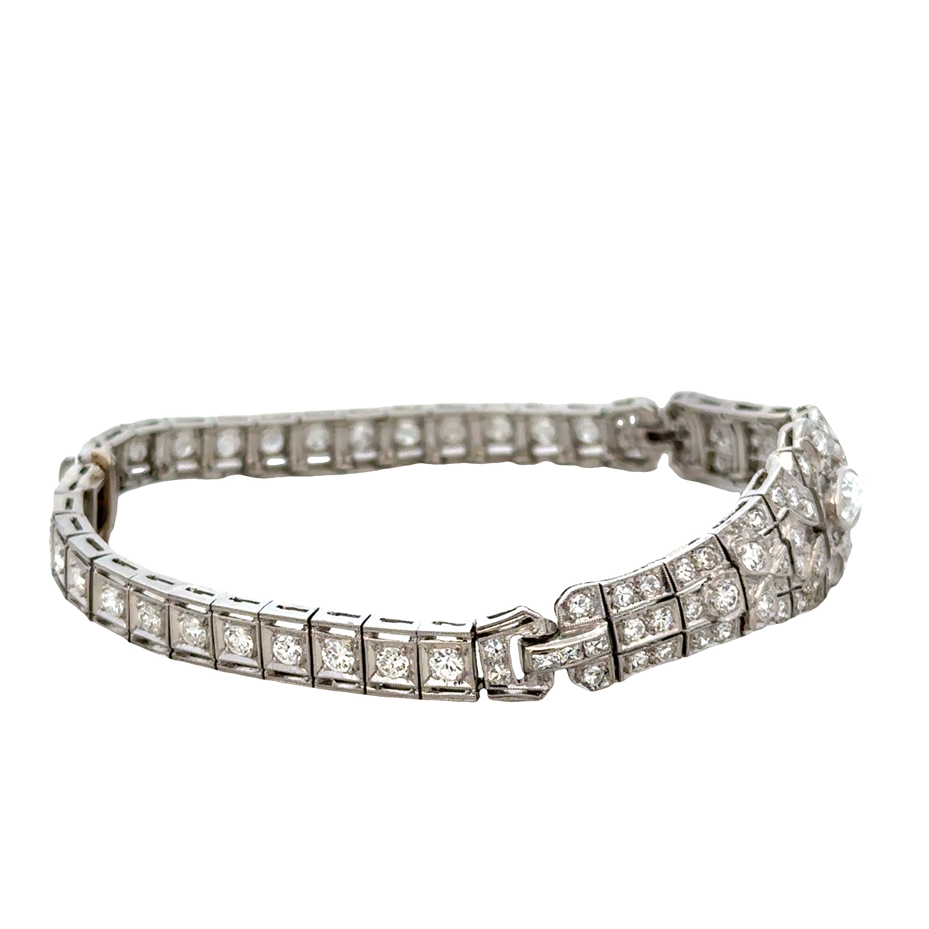 Antique Art Deco Platinum Diamond Bracelet – 7 1/8", Circa 1920s