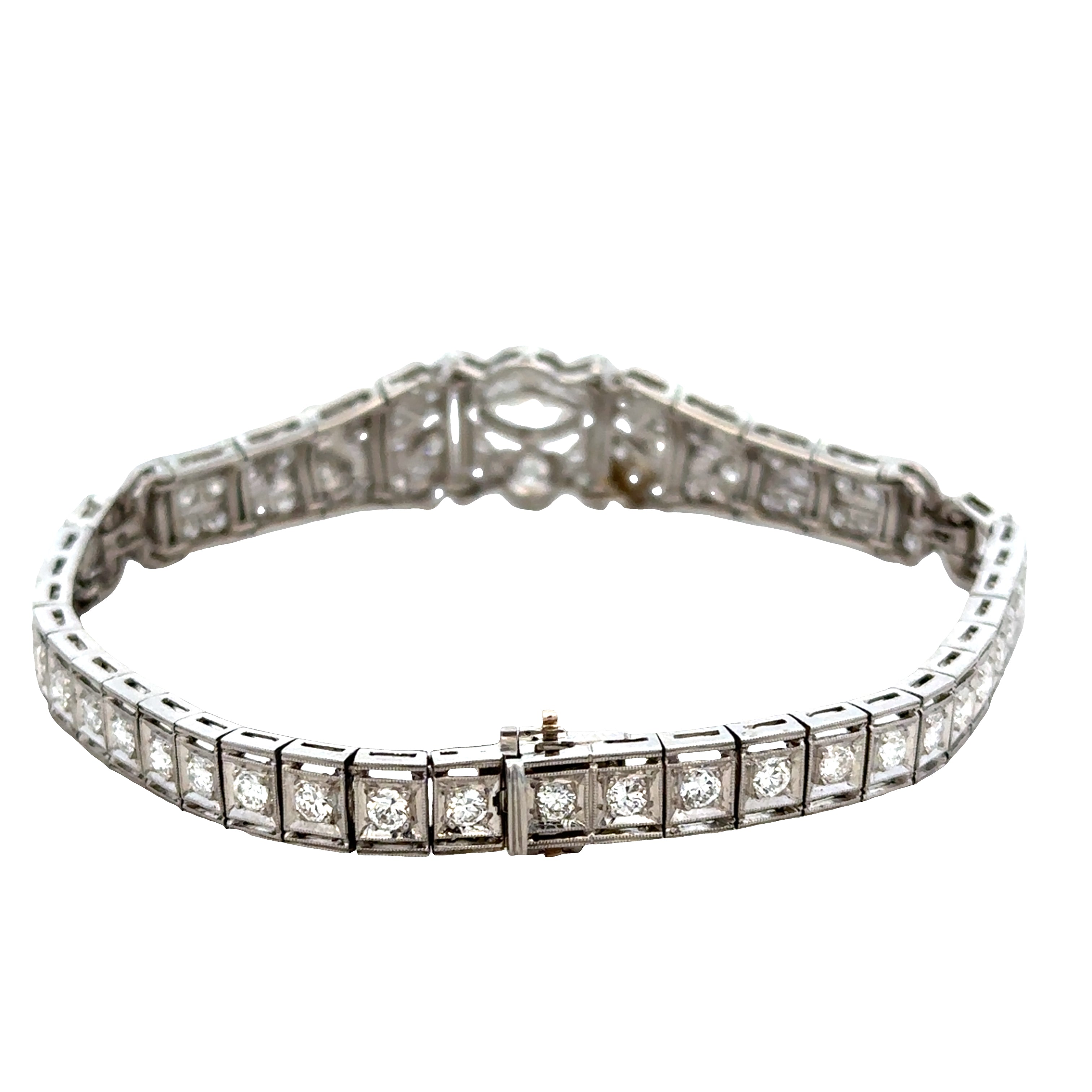 Antique Art Deco Platinum Diamond Bracelet – 7 1/8", Circa 1920s