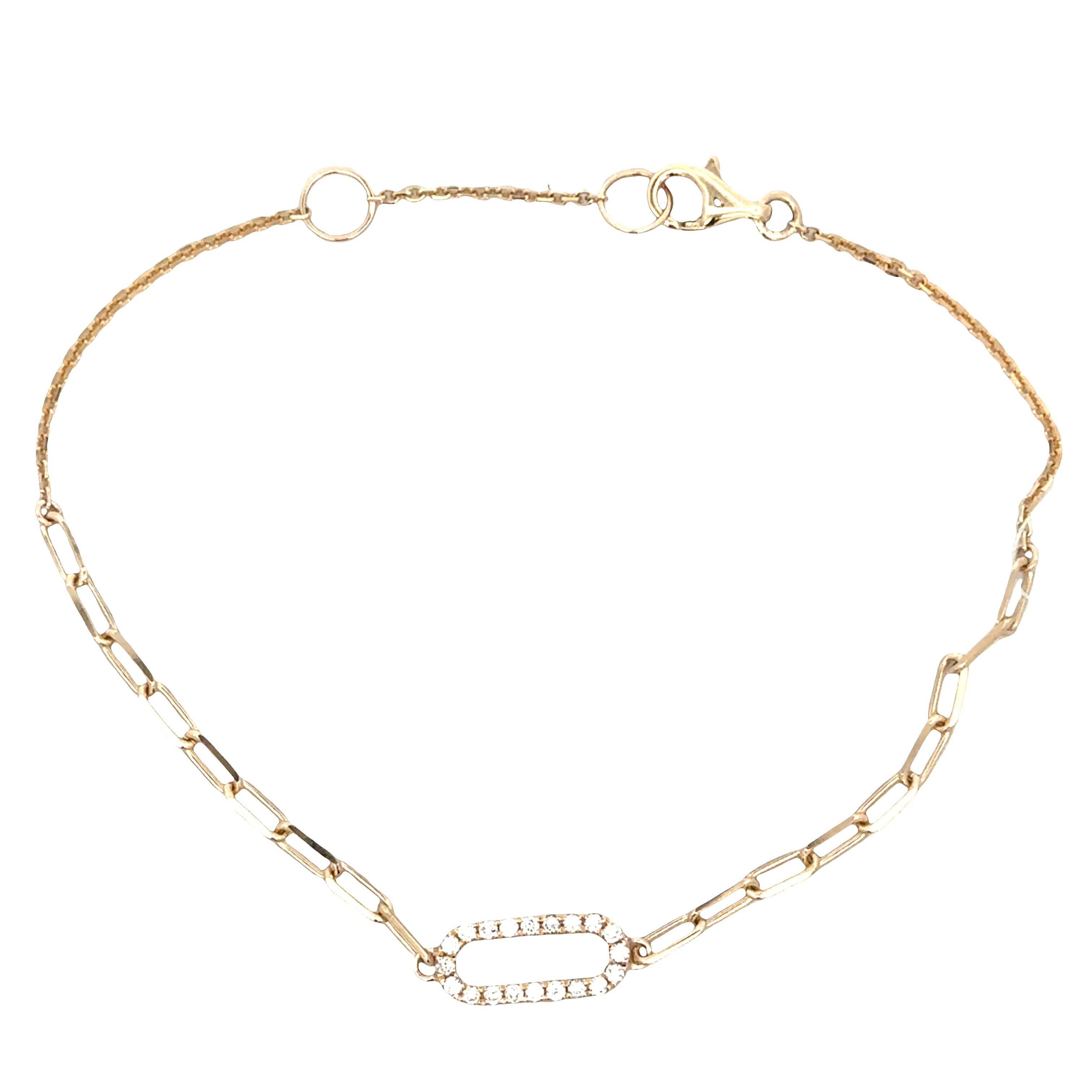 14k Yellow Gold Diamond Paperclip Bracelet – Adjustable