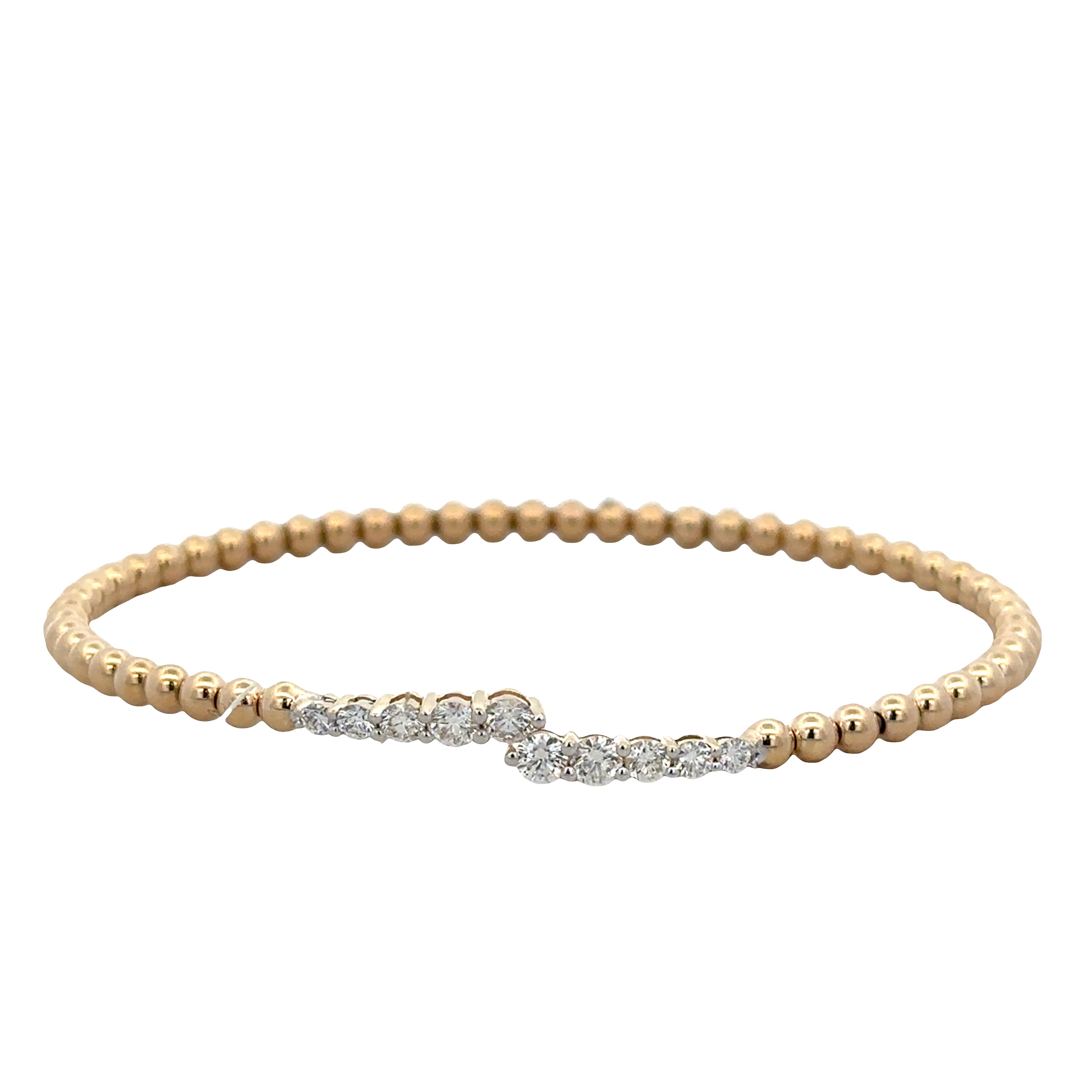 14k Yellow Gold Diamond Beaded Flexible Bangle Bracelet