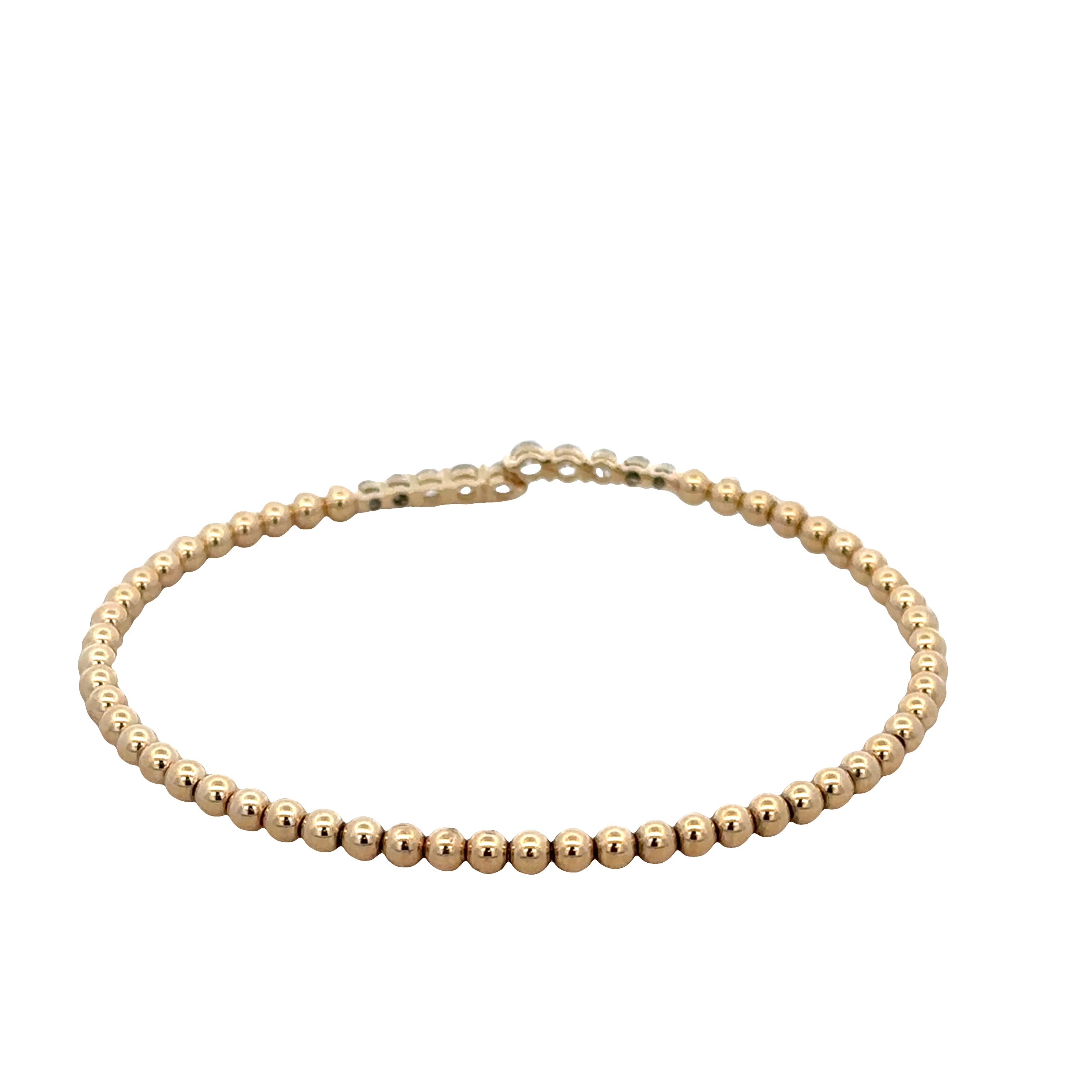 14k Yellow Gold Diamond Beaded Flexible Bangle Bracelet