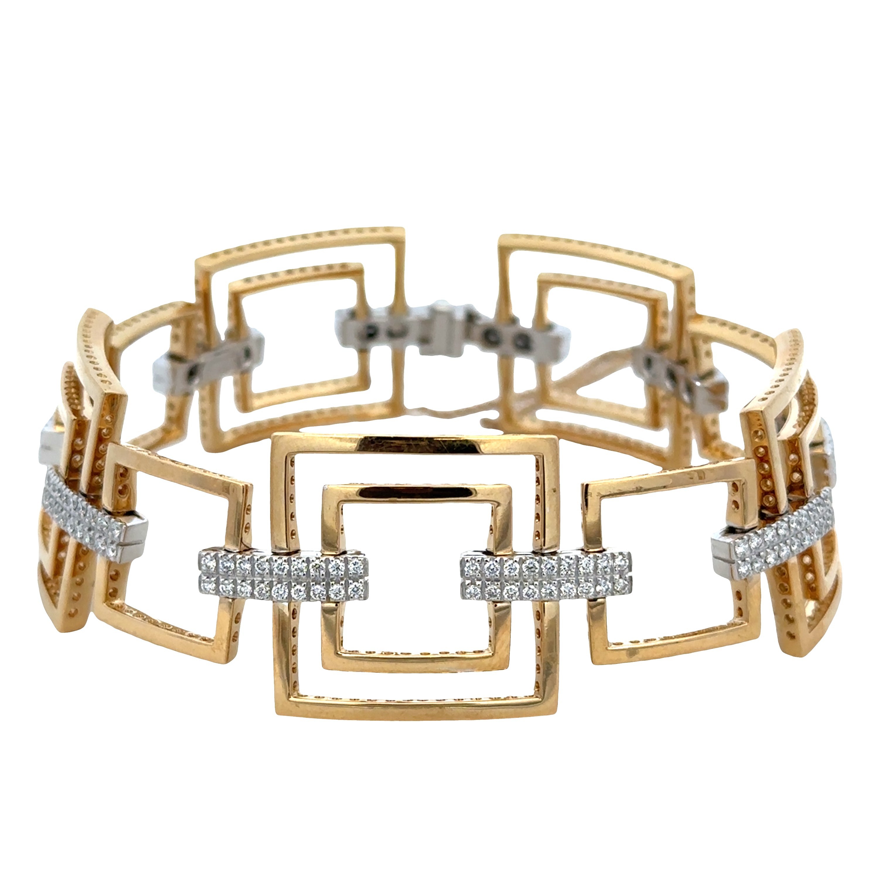 18k Yellow Gold Geometric Diamond Link Bracelet – 7"