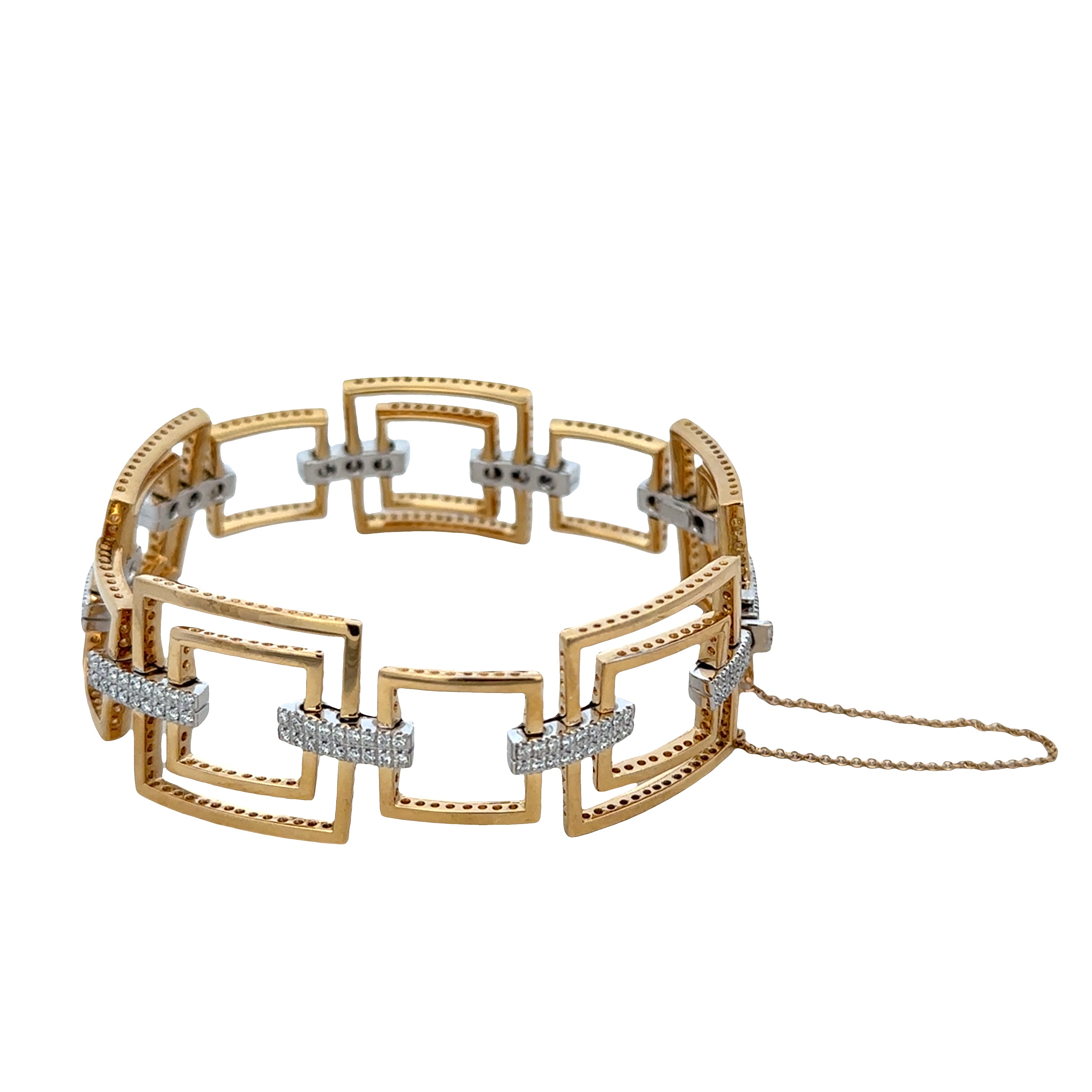 18k Yellow Gold Geometric Diamond Link Bracelet – 7"
