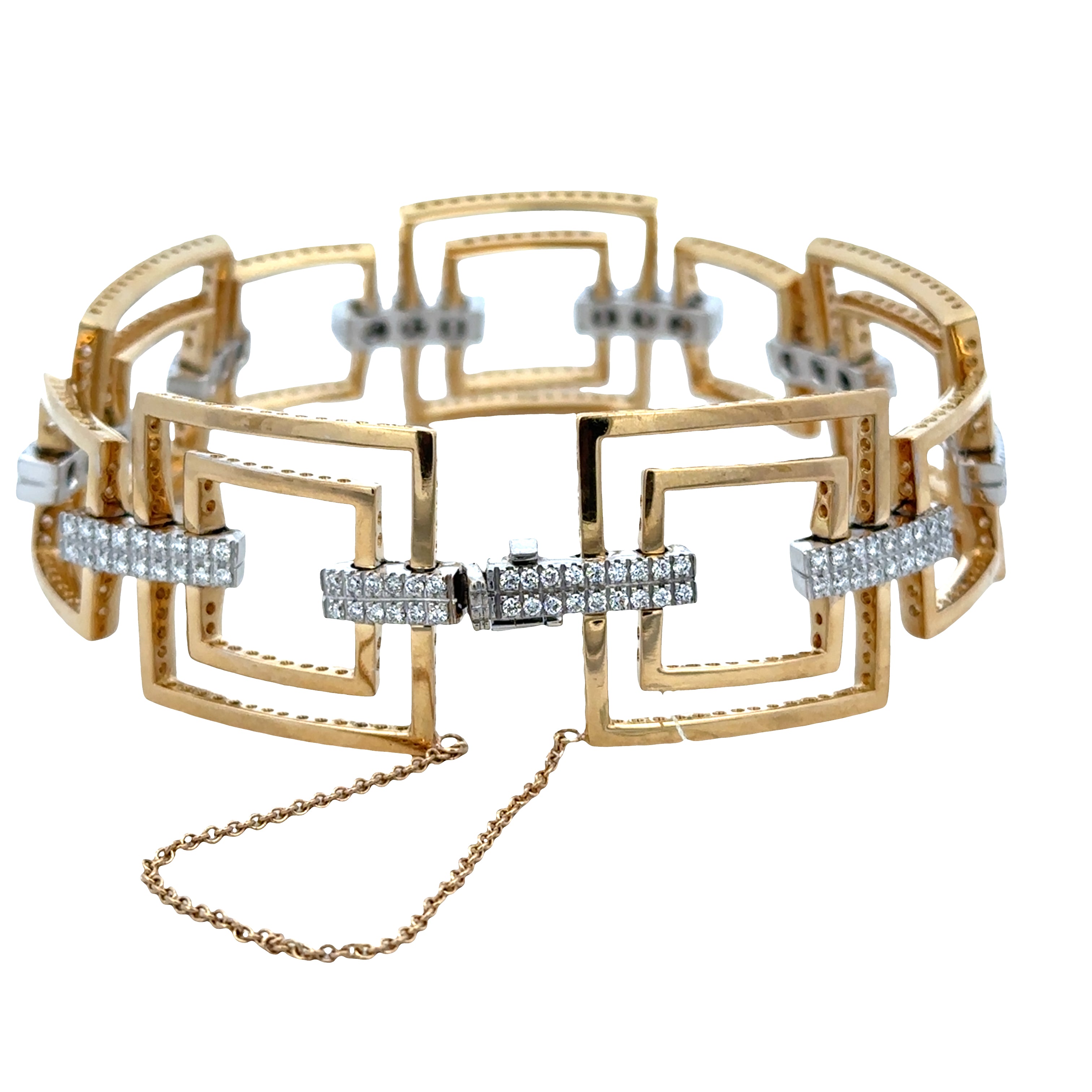 18k Yellow Gold Geometric Diamond Link Bracelet – 7"