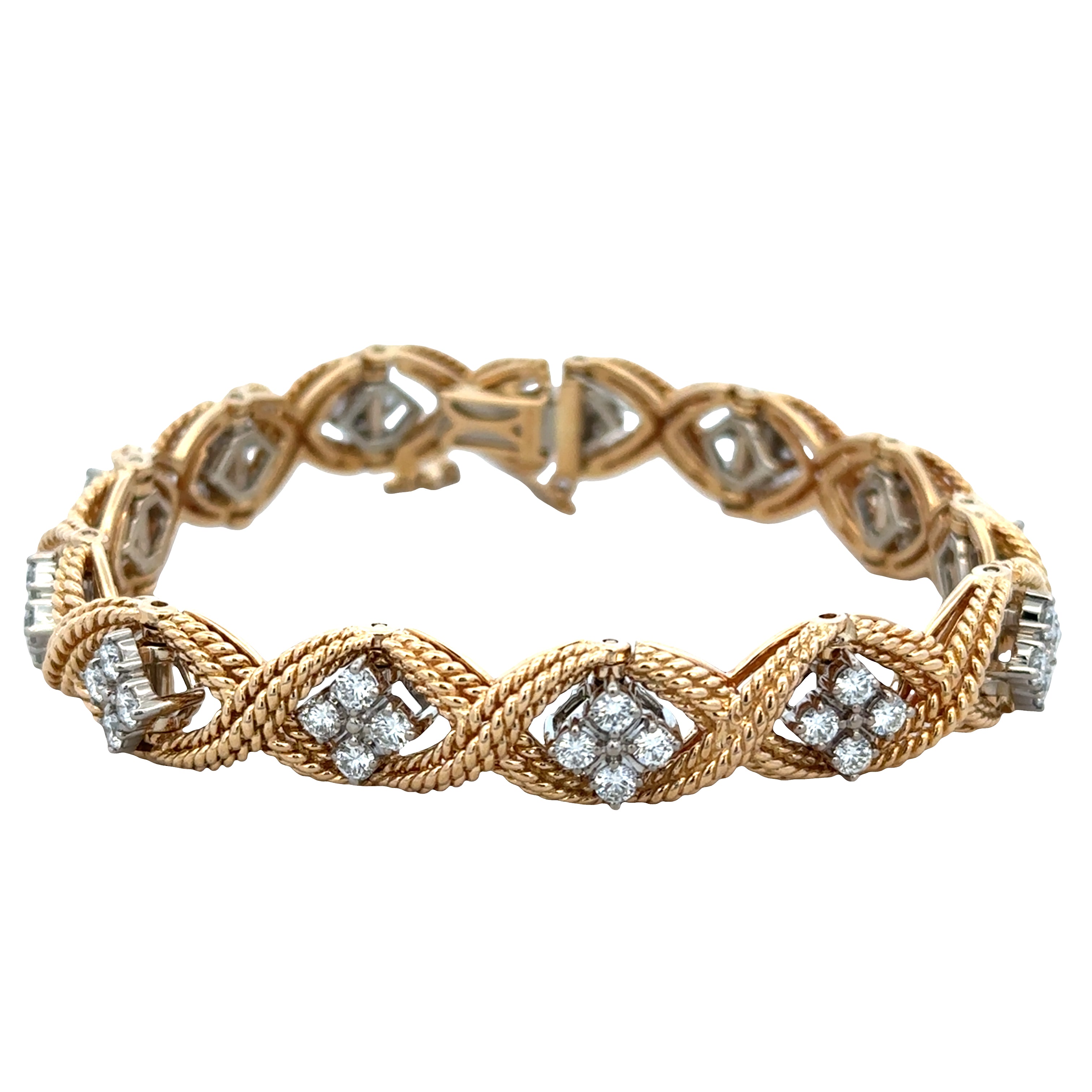Vintage Jabel 18k Yellow Gold Diamond Trellis Link Bracelet – 7"