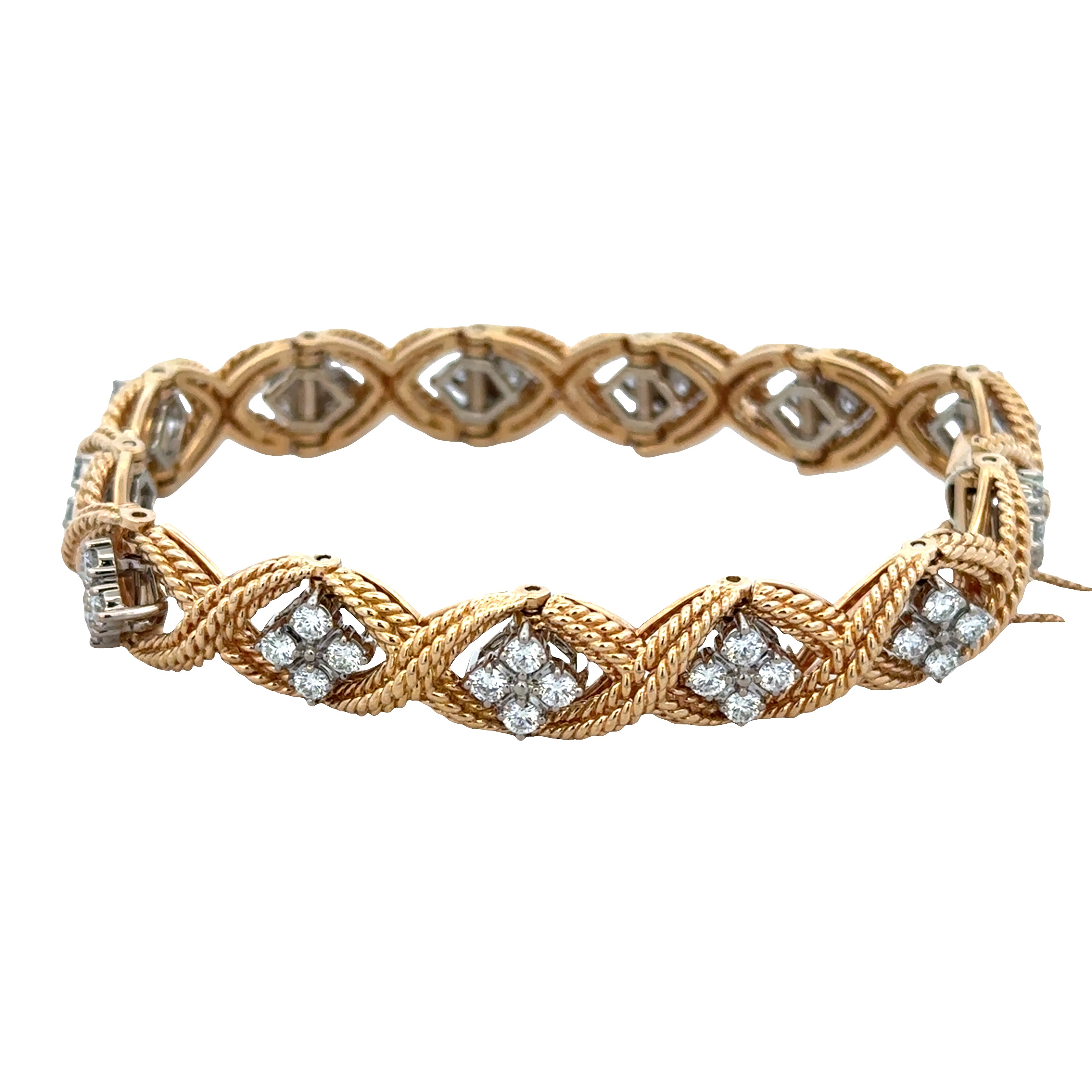 Vintage Jabel 18k Yellow Gold Diamond Trellis Link Bracelet – 7"