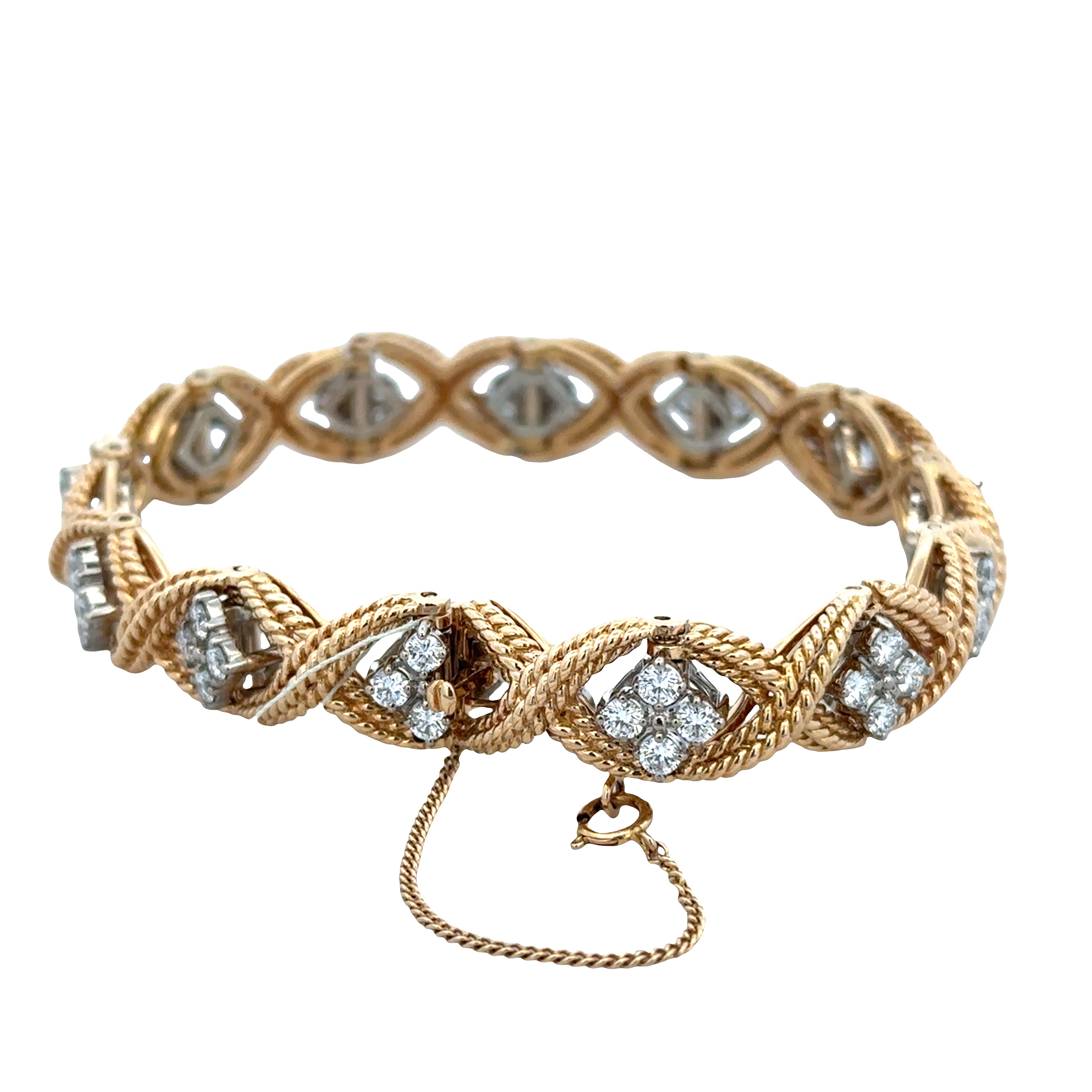 Vintage Jabel 18k Yellow Gold Diamond Trellis Link Bracelet – 7"