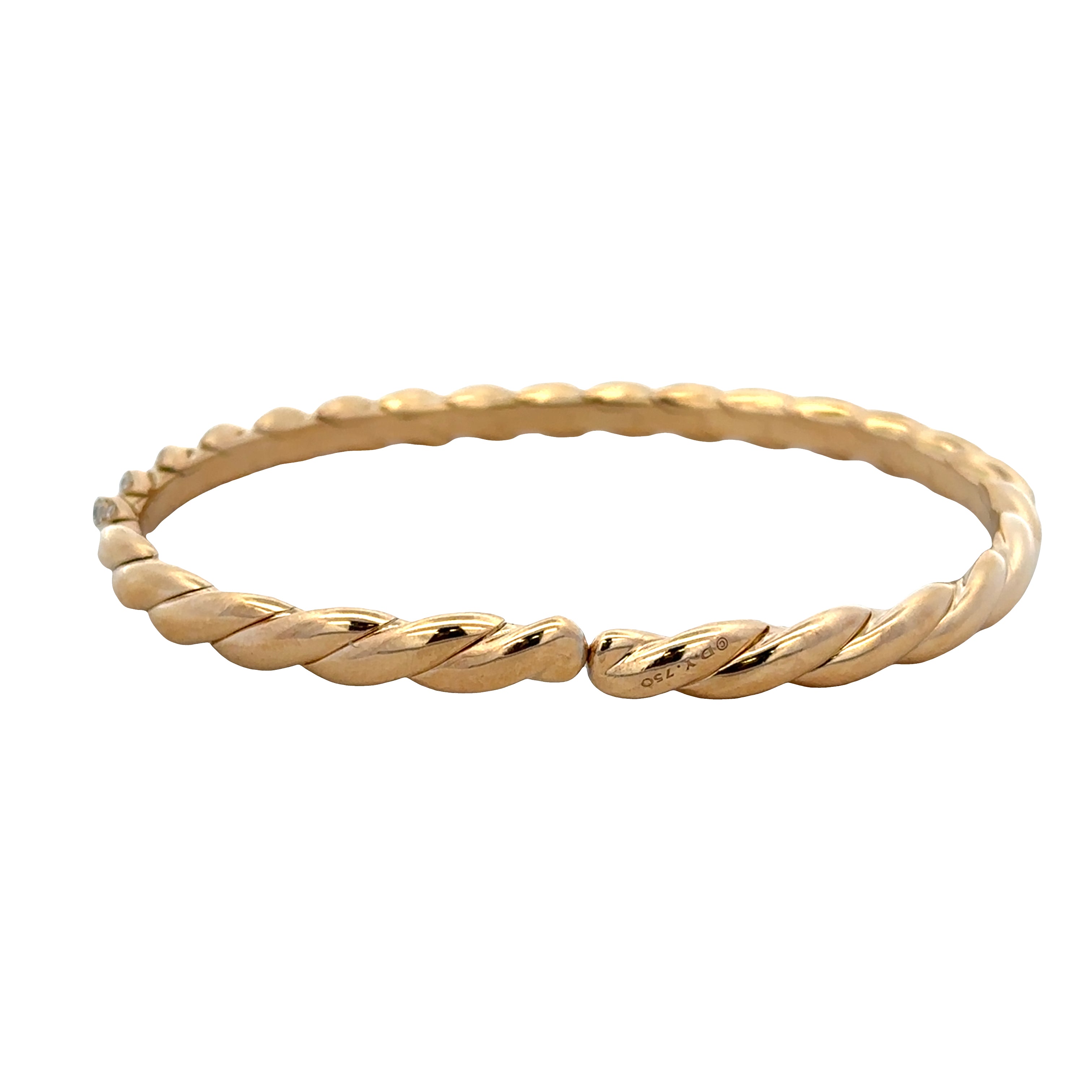 Estate David Yurman 18k Yellow Gold Diamond Stax Twist Flexible Bangle Bracelet